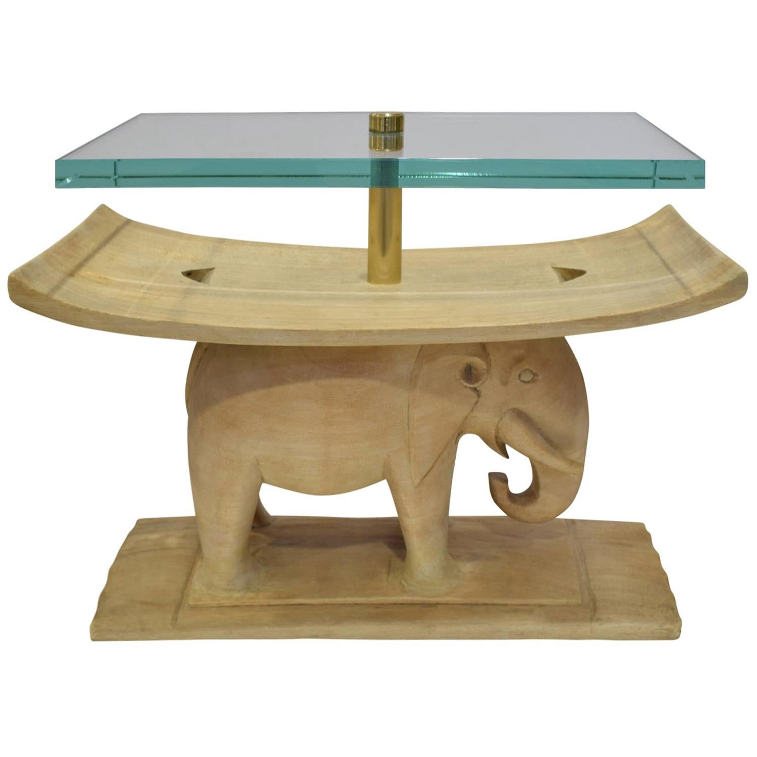 Karl Springer Authentic African Elephant Table with Floating Glass Top, 1980s