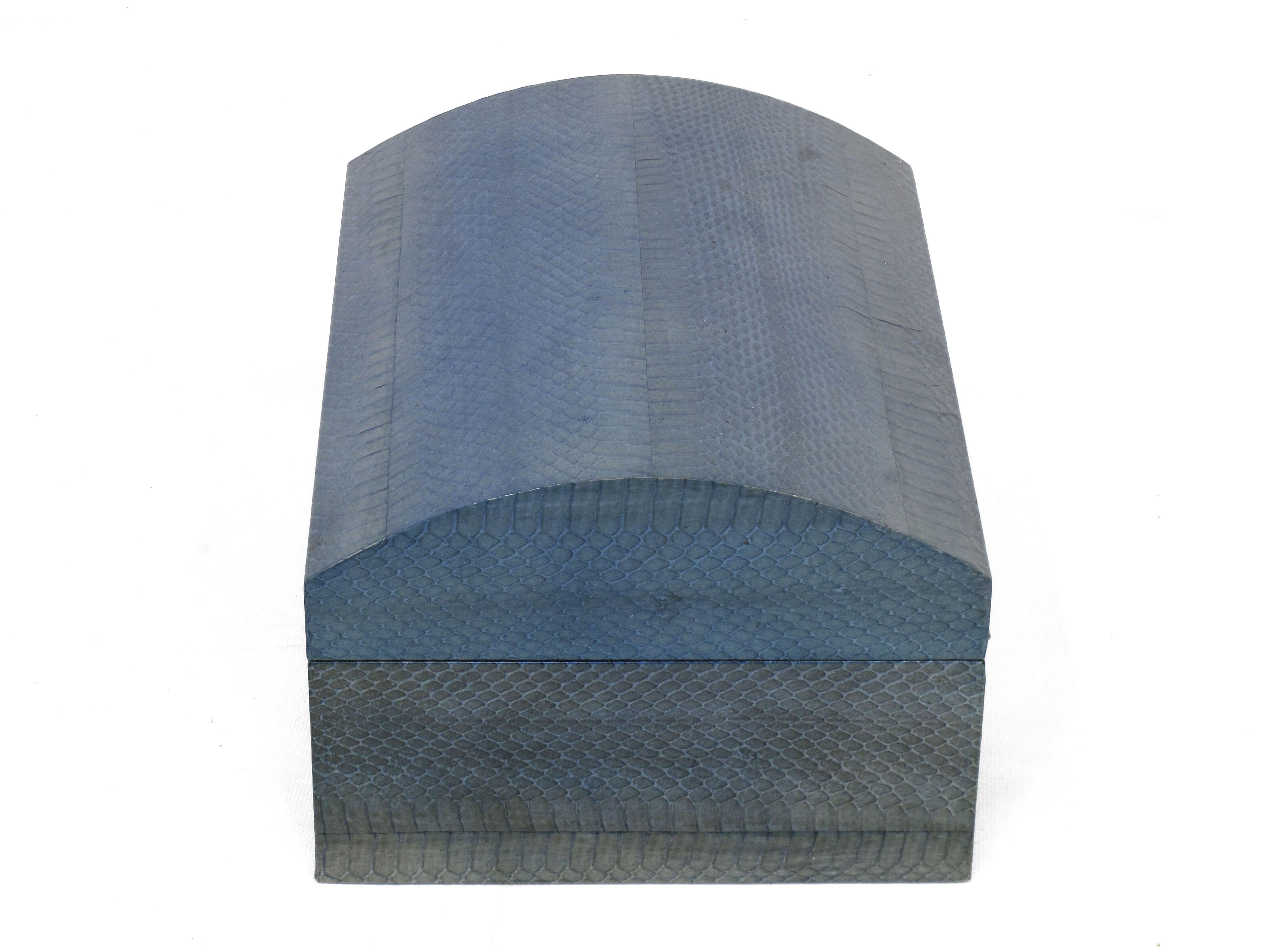 Mid-Century Modern Karl Springer Azure Blue Snake Skin Covered Box