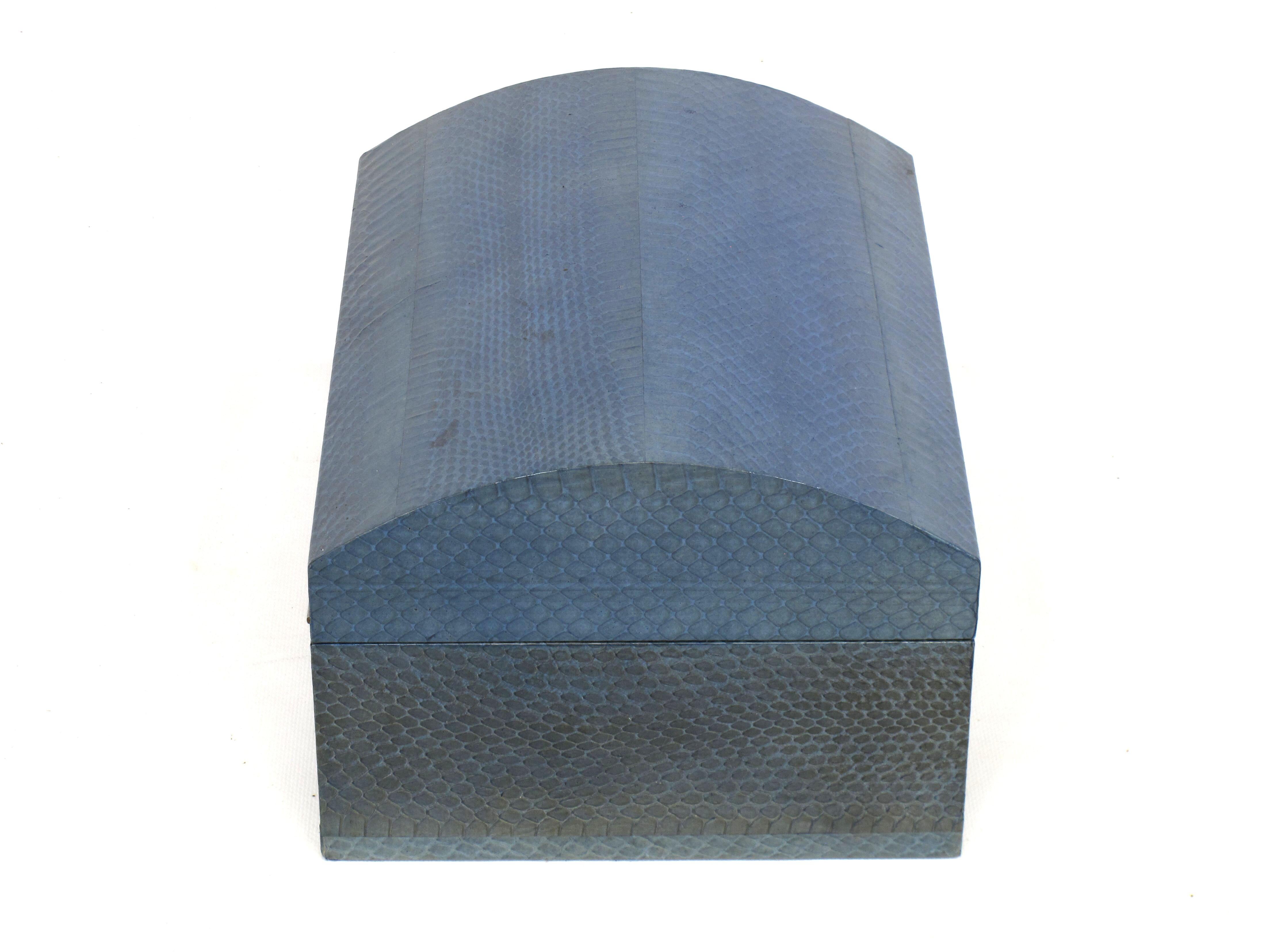 Lacquered Karl Springer Azure Blue Snake Skin Covered Box