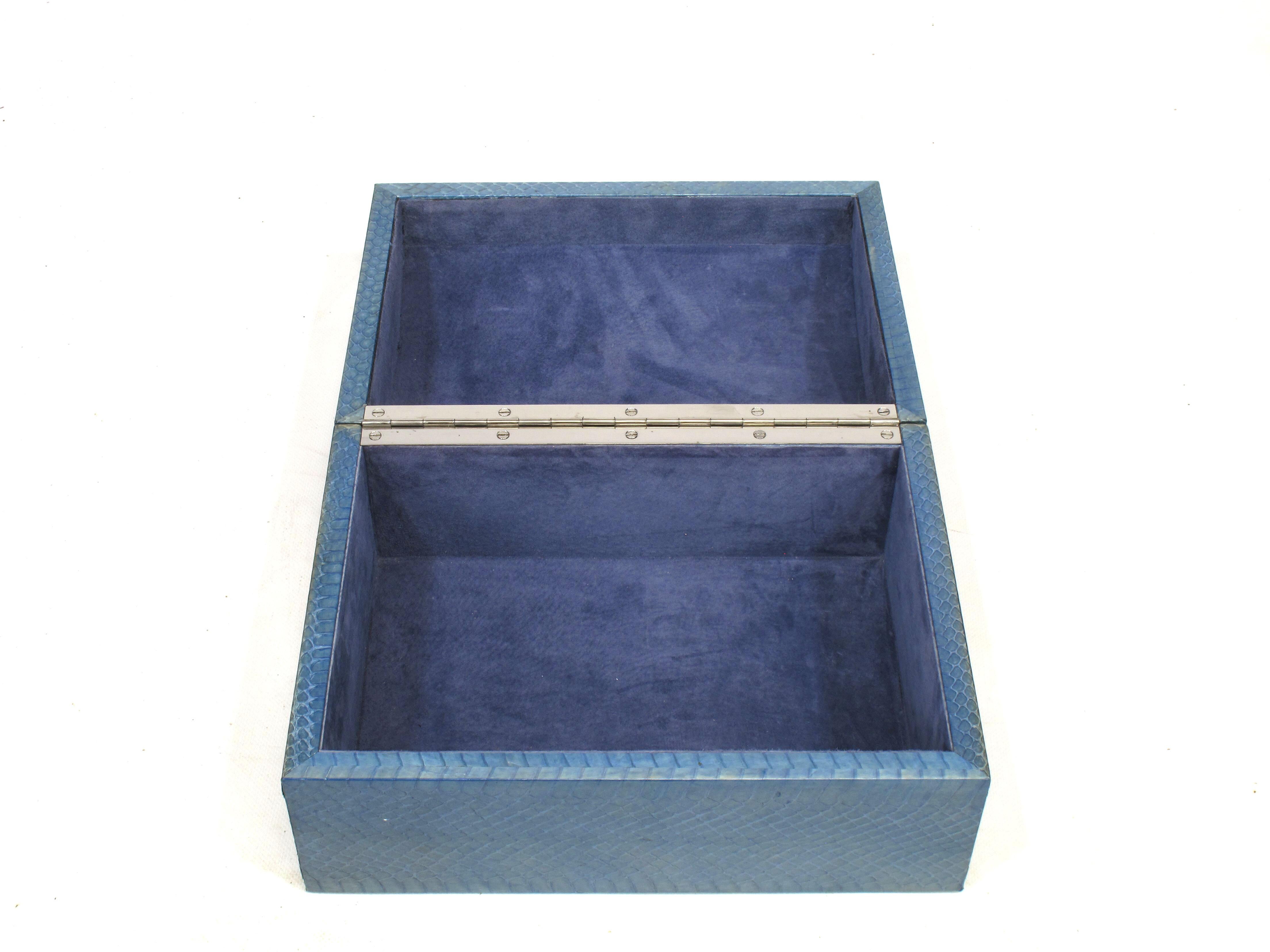 Karl Springer Azure Blue Snake Skin Covered Box In Good Condition In Chicago, IL
