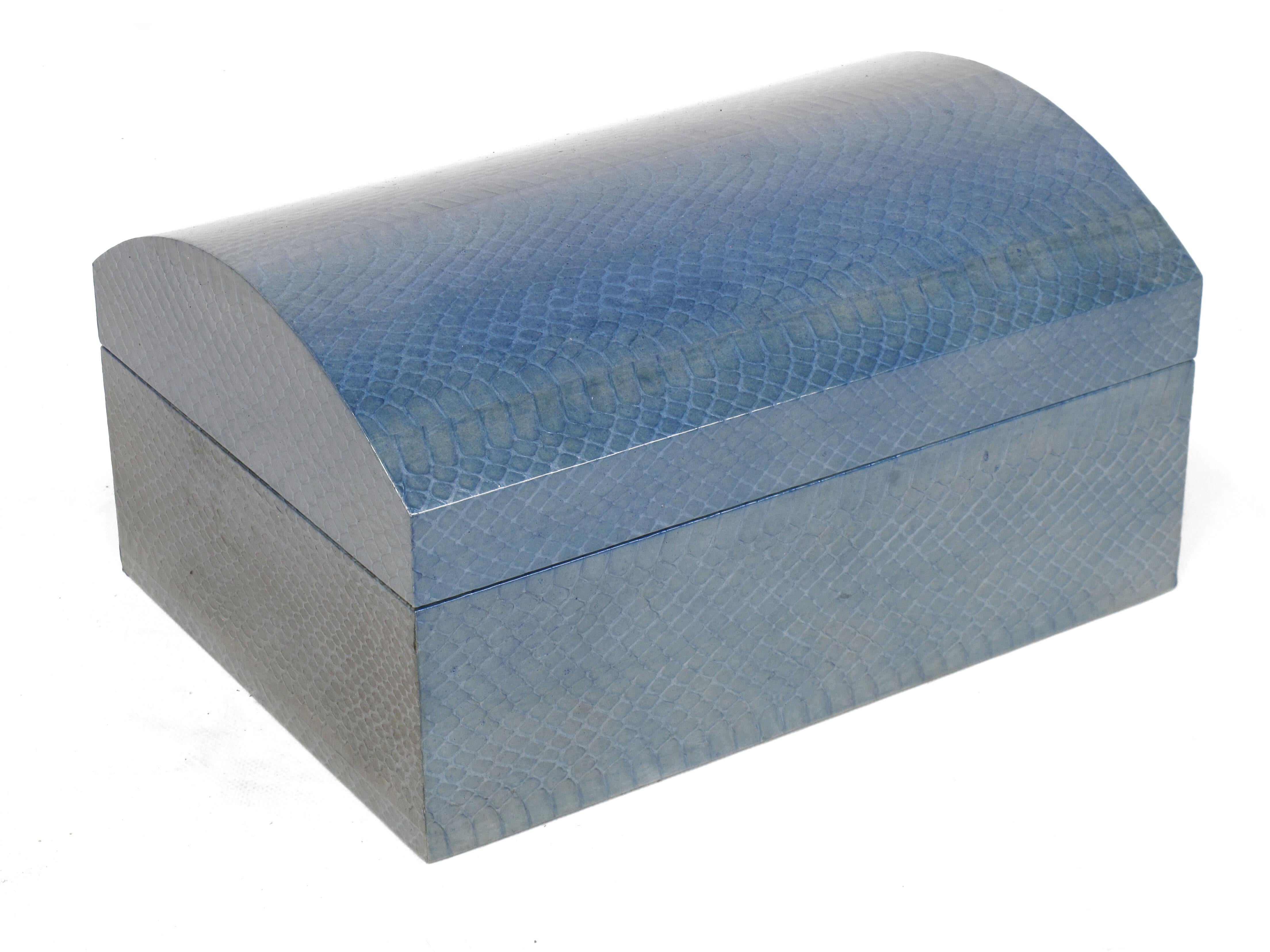 Late 20th Century Karl Springer Azure Blue Snake Skin Covered Box