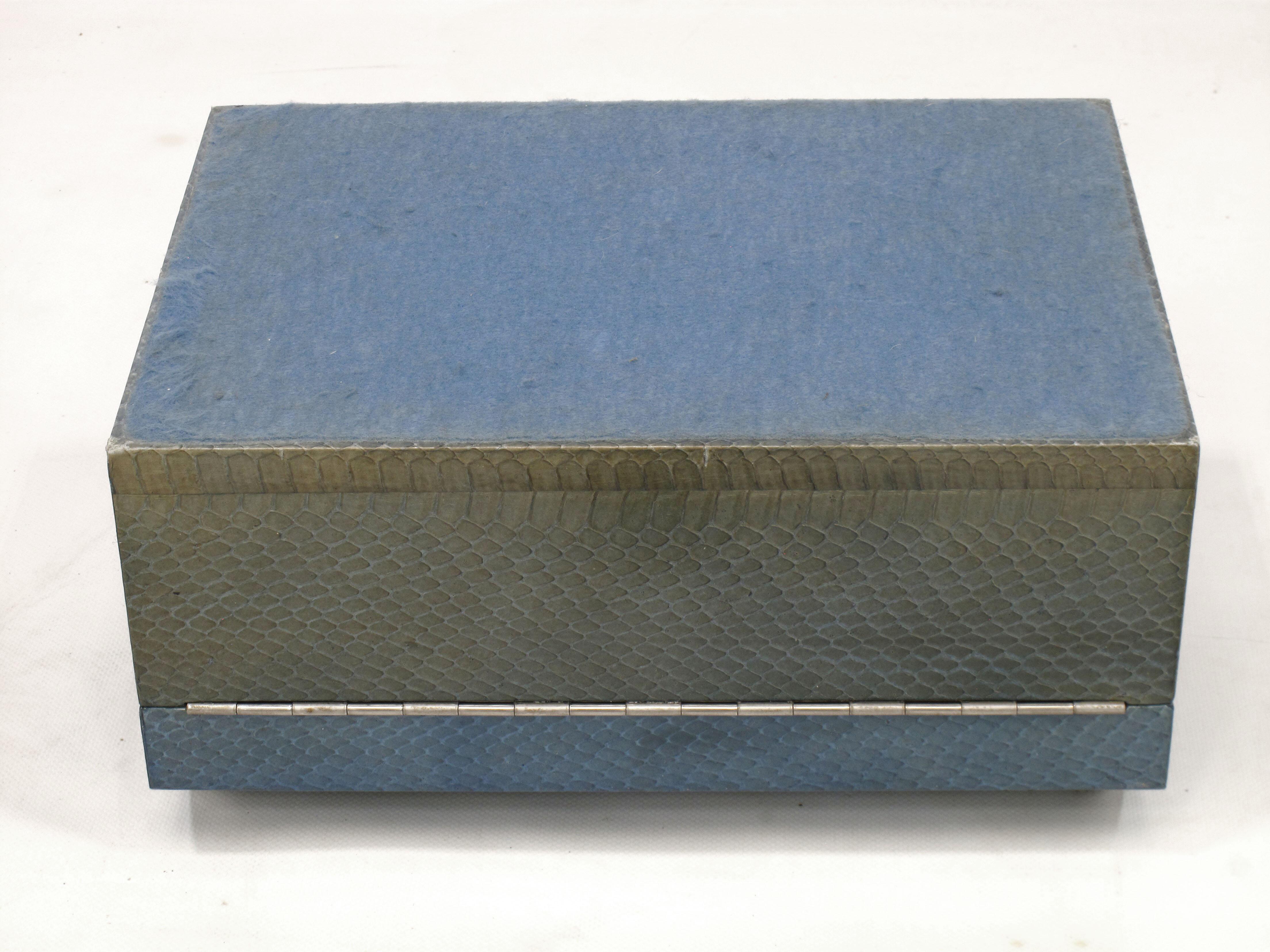 Suede Karl Springer Azure Blue Snake Skin Covered Box