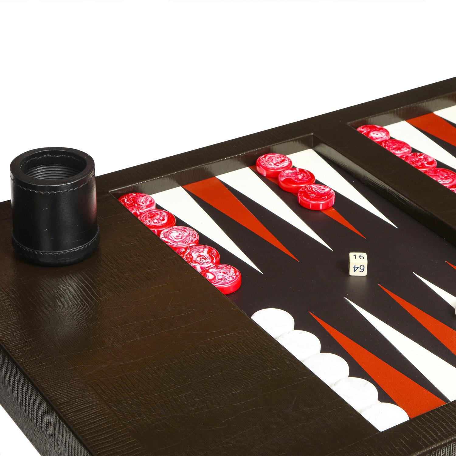 Late 20th Century Karl Springer Backgammon Table in Embossed Lizard Leather 1970s