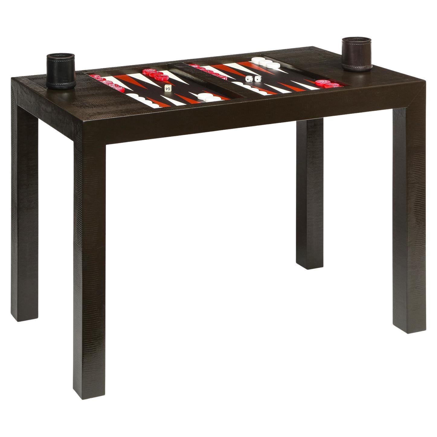 Karl Springer Backgammon Table in Embossed Lizard Leather 1970s