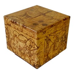 Batik Covered Cube Pedestal or Side Table on Plinth Base