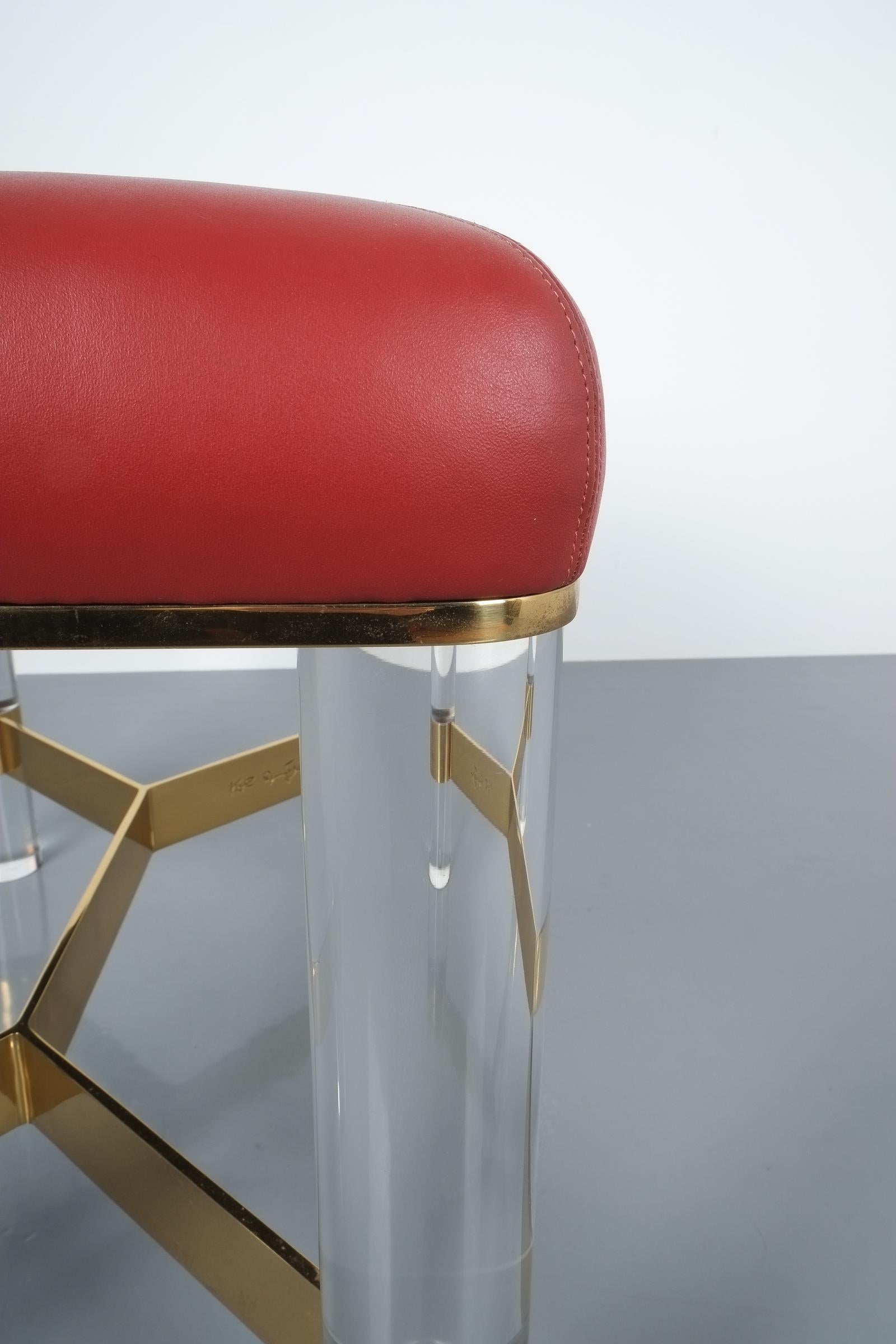 Karl Springer Bench in Leather, Brass and Lucite, USA, 1970 3