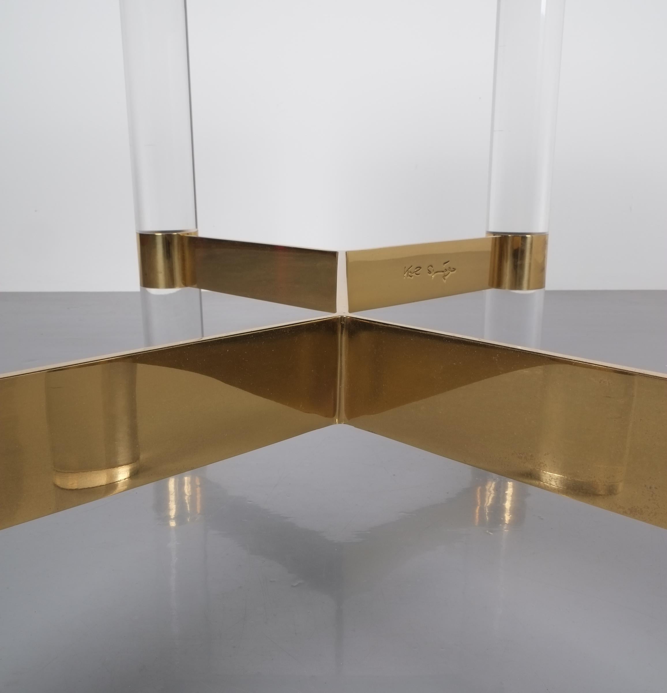 Karl Springer Bench in Leather, Brass and Lucite, USA, 1970 4