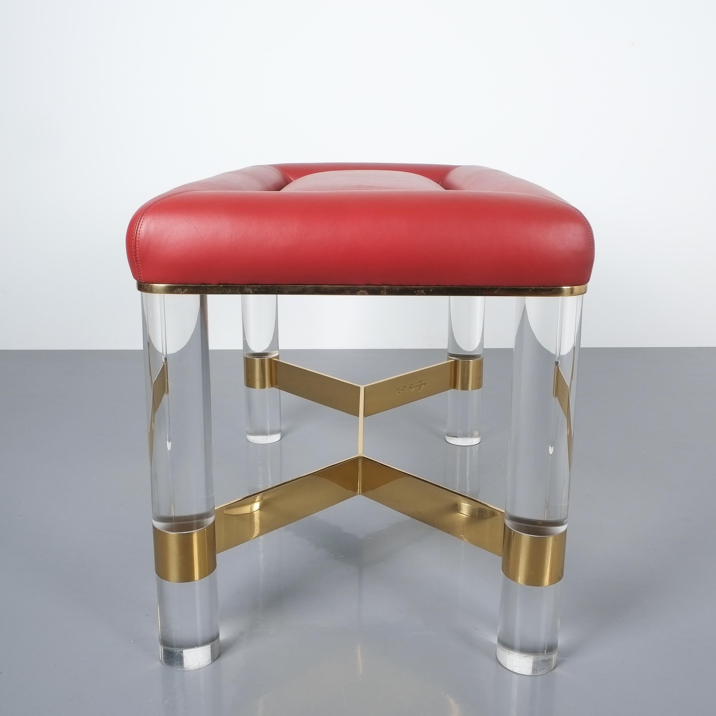 Karl Springer Bench in Leather, Brass and Lucite, USA, 1970 2