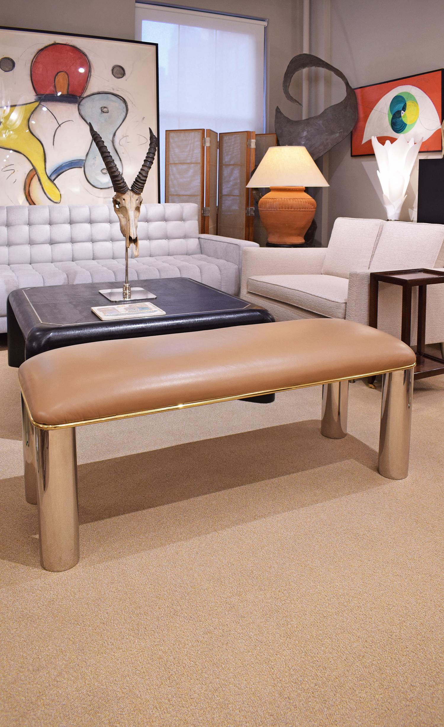 Karl Springer Bench in Polished Stainless Steel and Brass, 1980s In Excellent Condition In New York, NY