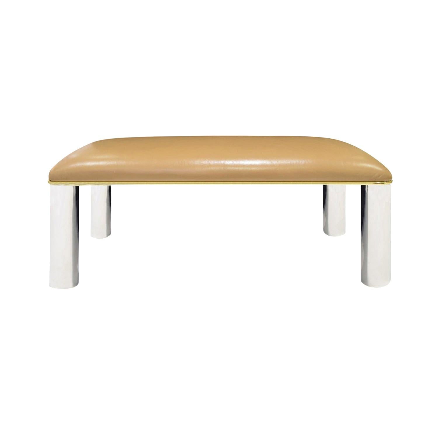 Karl Springer Bench in Polished Stainless Steel and Brass, 1980s