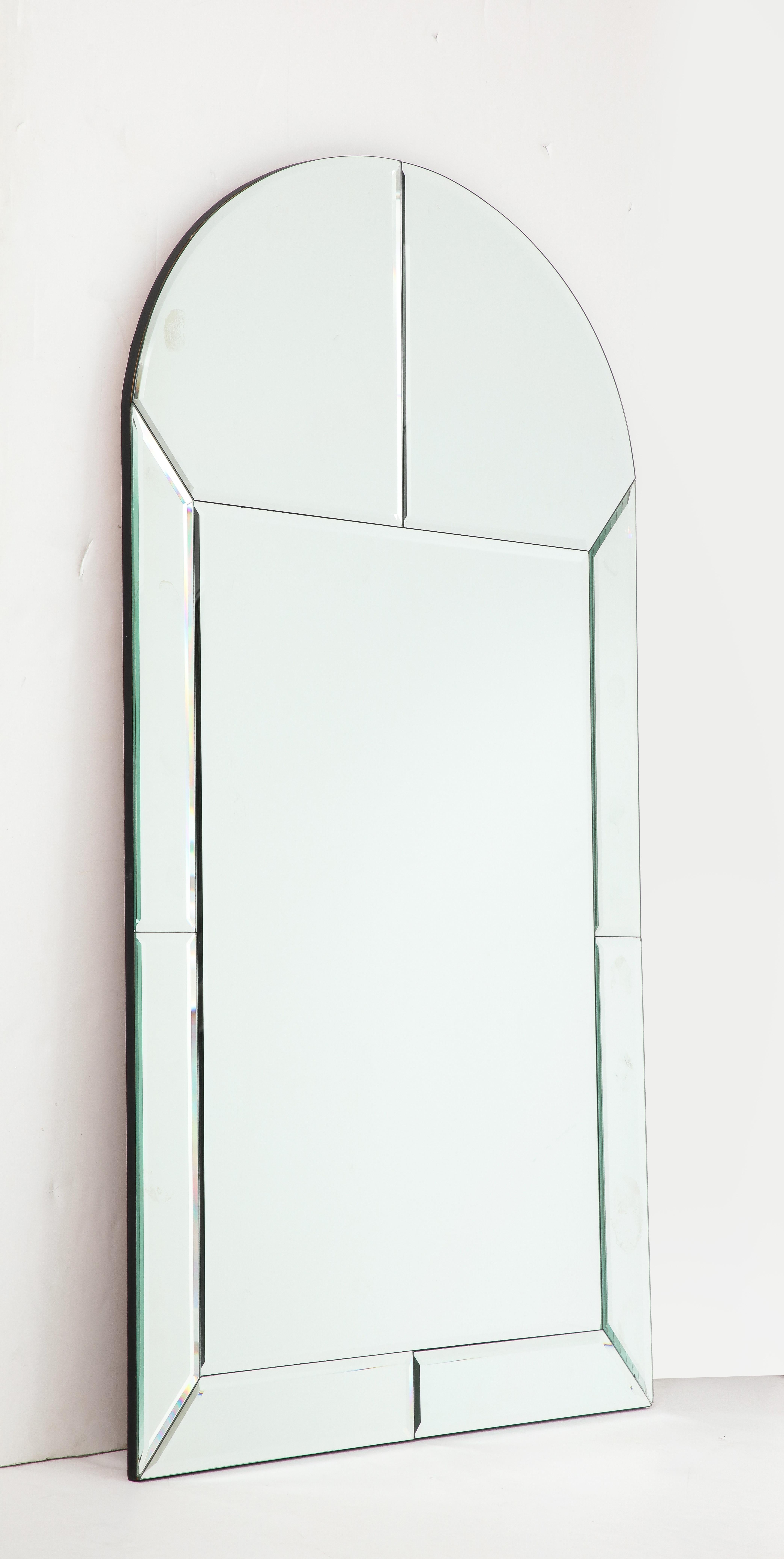 Custom hand beveled edge framed mirror by Karl Springer. 