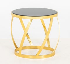 Karl Springer Black Glass & Brass Barrel End Table