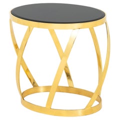 Karl Springer Black Glass & Brass Barrel End Table