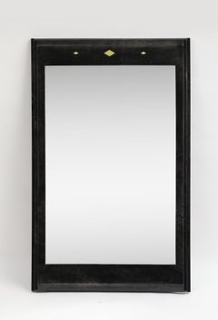 Karl Springer Style Black Goat Skin Wall Mirror with Gold Leaf Accents