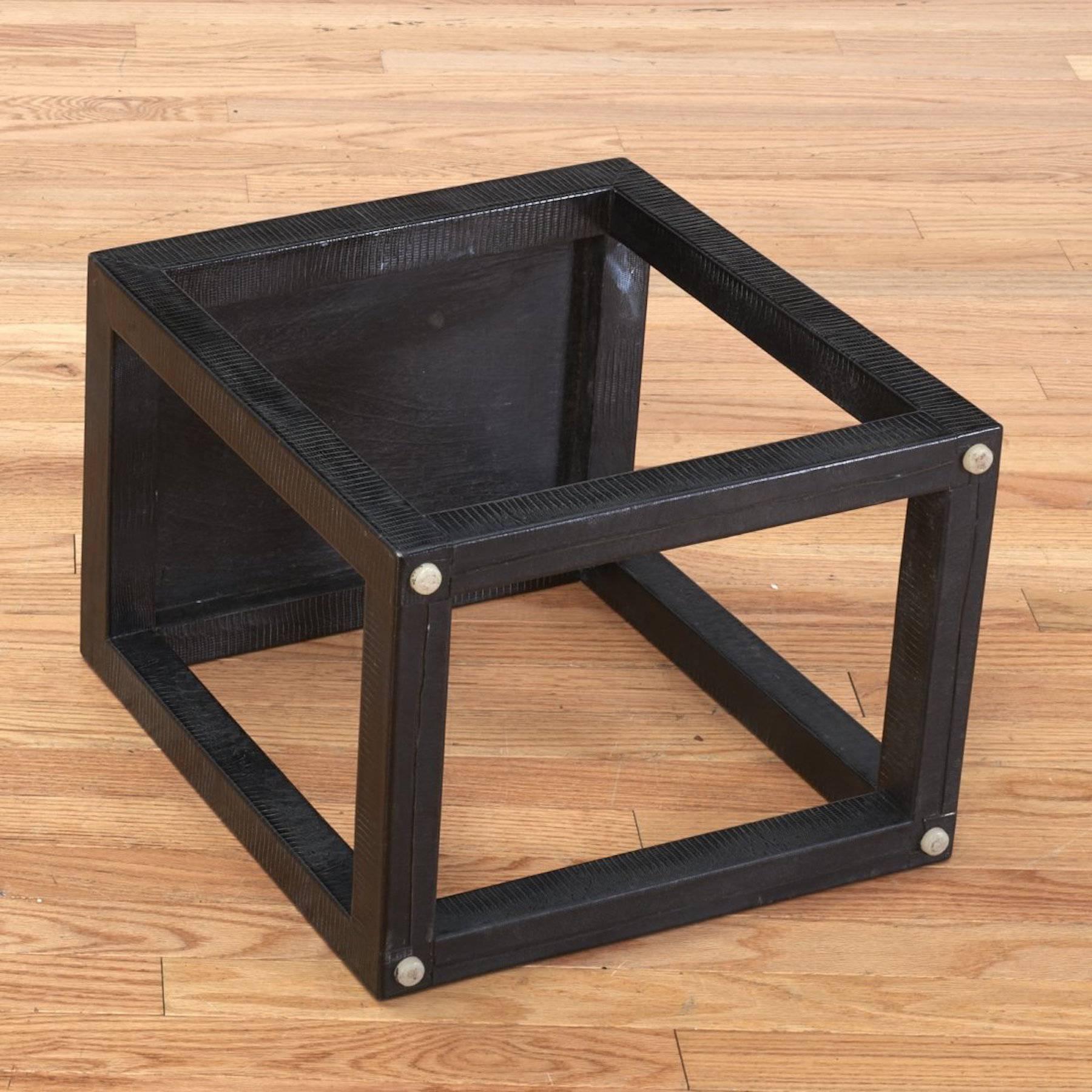 Karl Springer Black Lizard Parsons Cube Table In Good Condition For Sale In Atlanta, GA