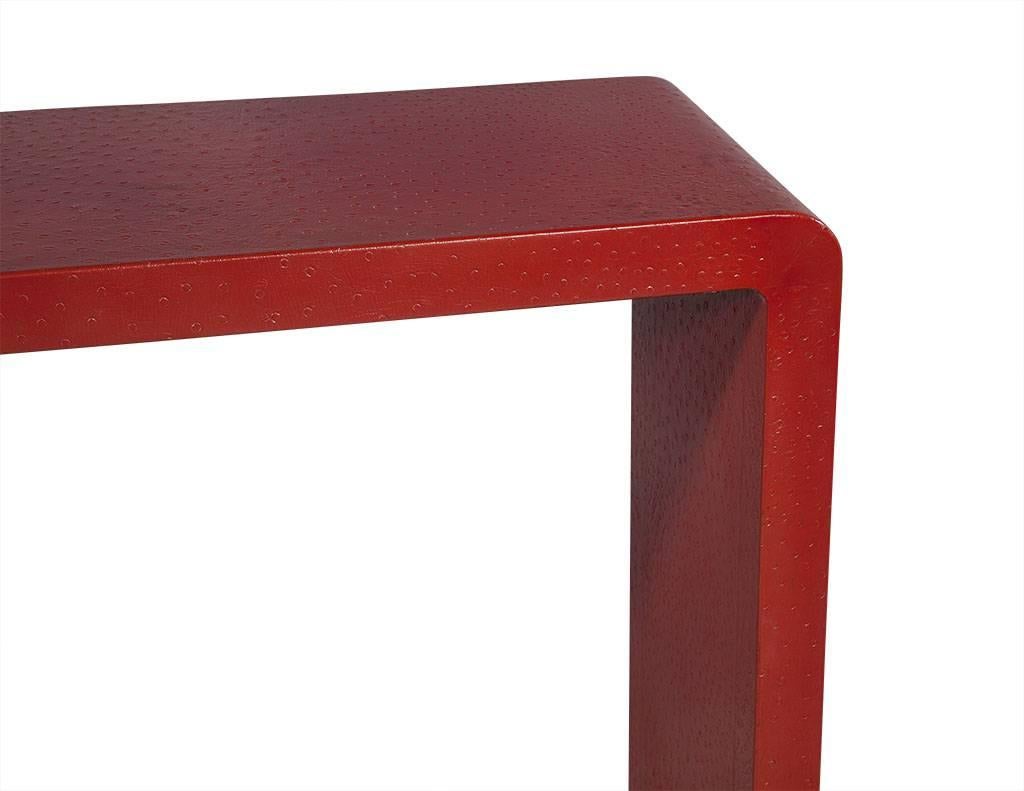 Modern Karl Springer Blood Orange Ostrich Leather Console Table