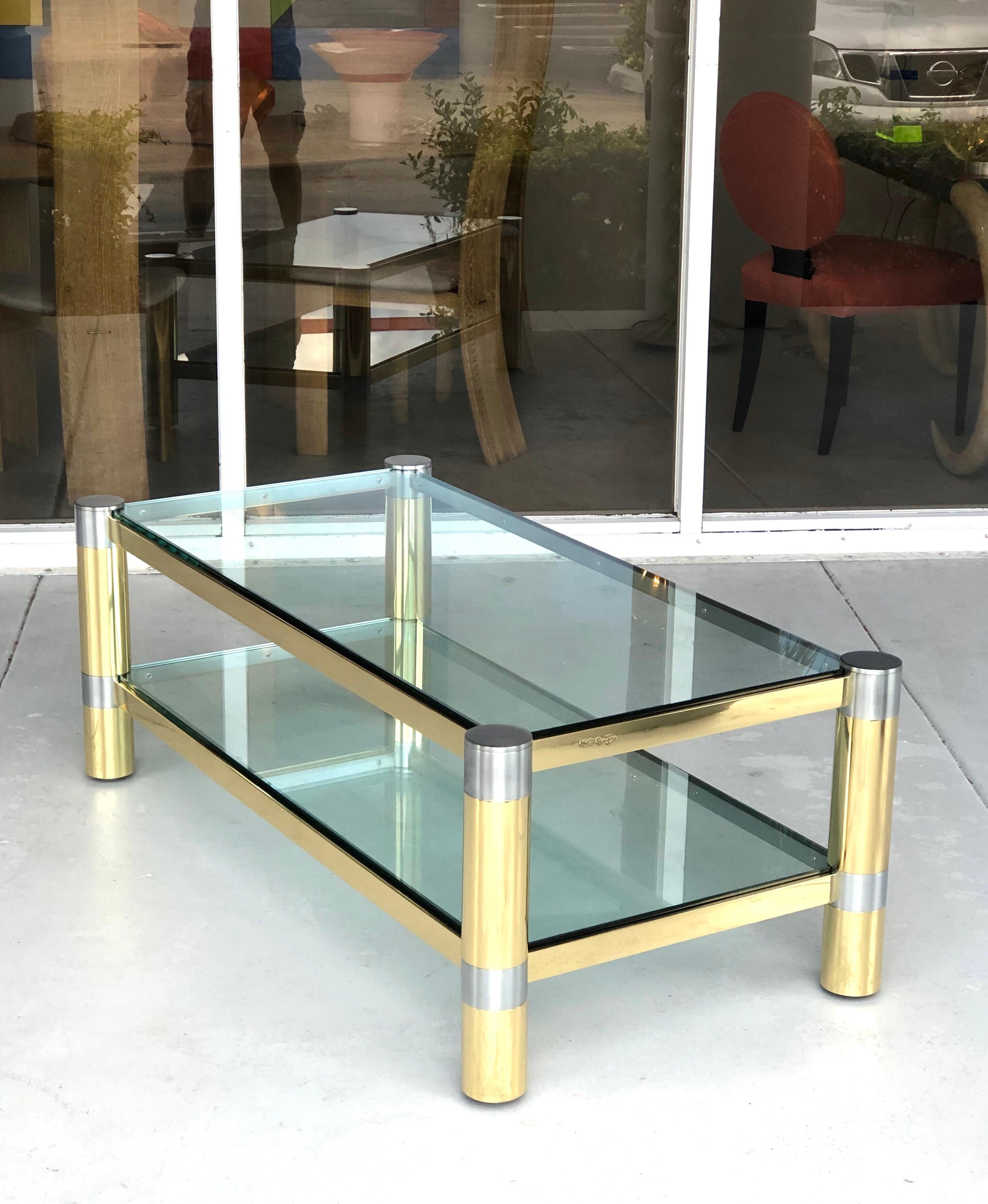 Late 20th Century Karl Springer Brass and Brushed Steel Coffee Table, 1970s