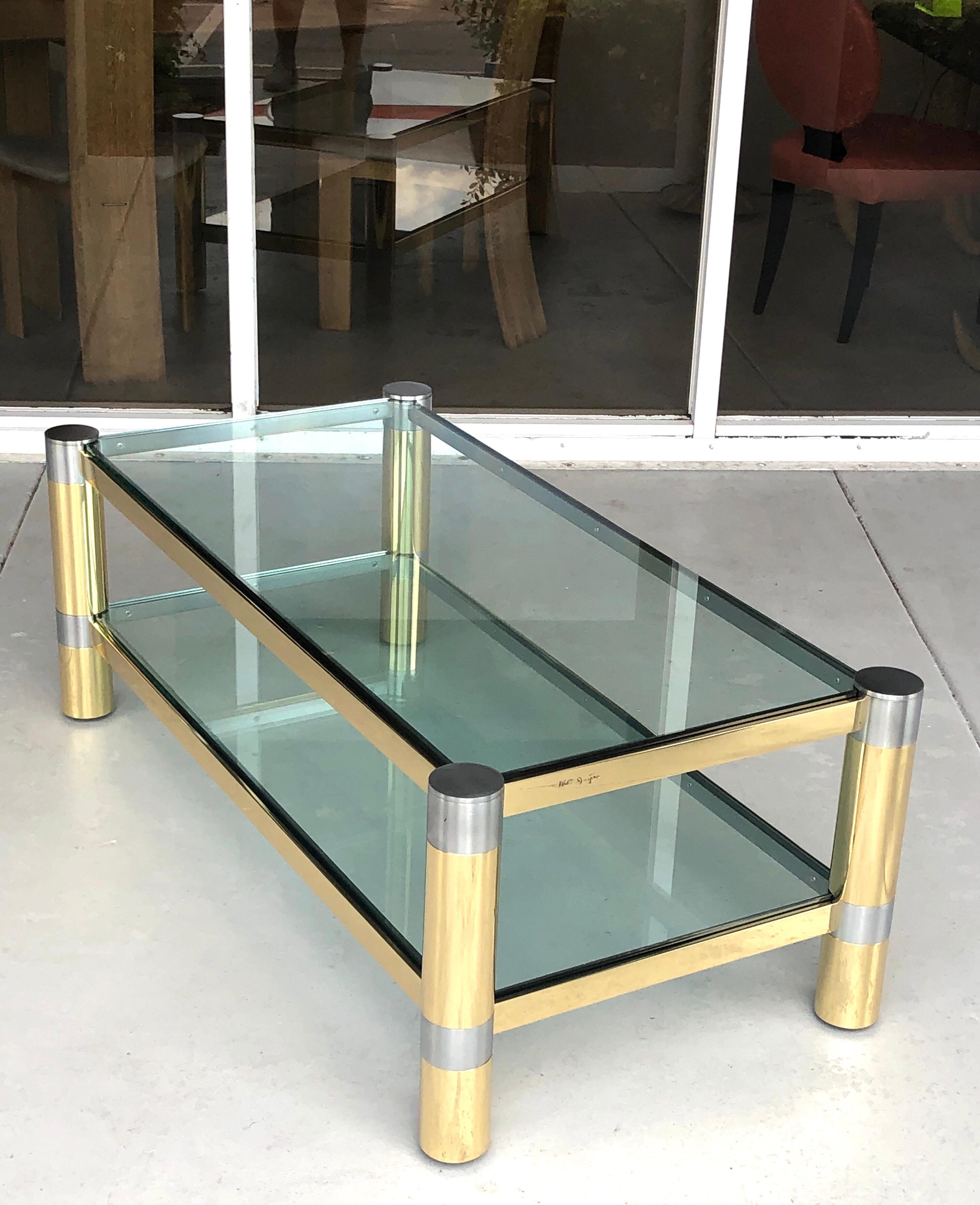 Karl Springer Brass and Brushed Steel Coffee Table, 1970s 1