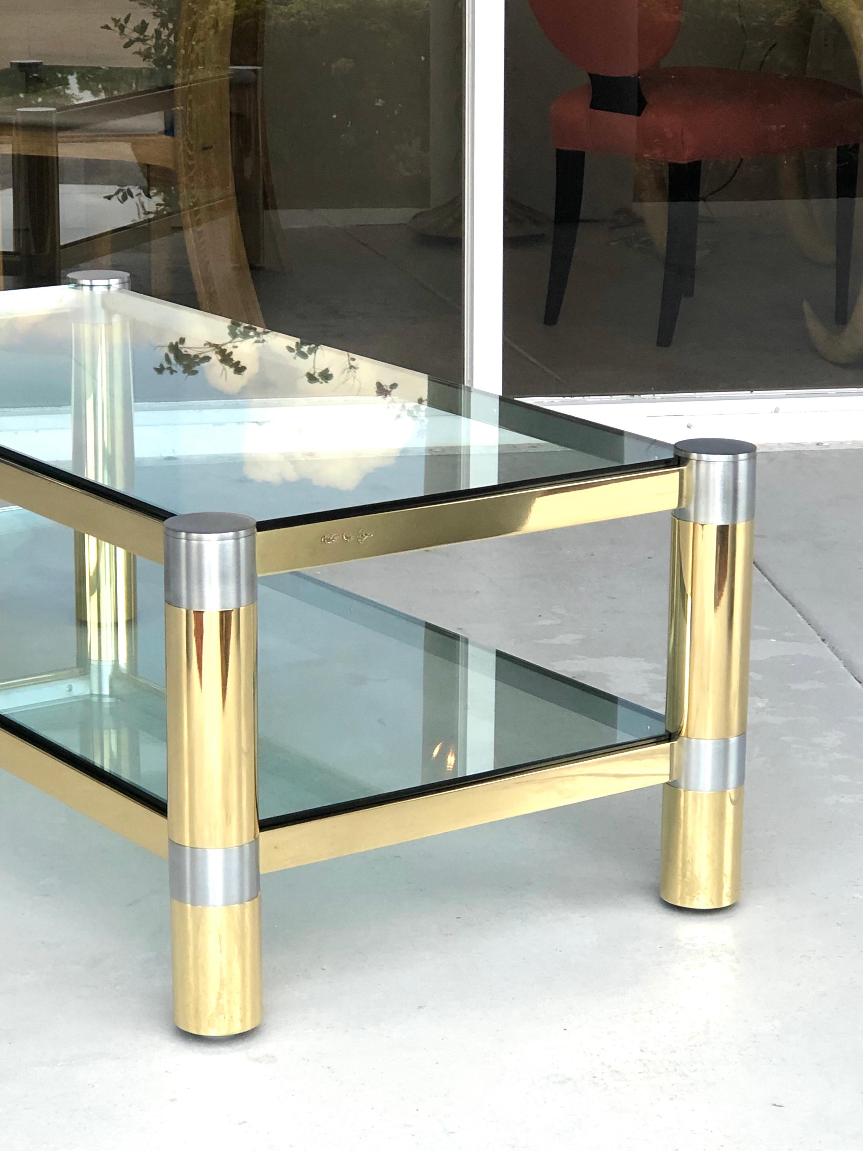 Karl Springer Brass and Brushed Steel Coffee Table, 1970s 2
