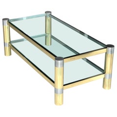 Karl Springer Brass and Brushed Steel Coffee Table, 1970s