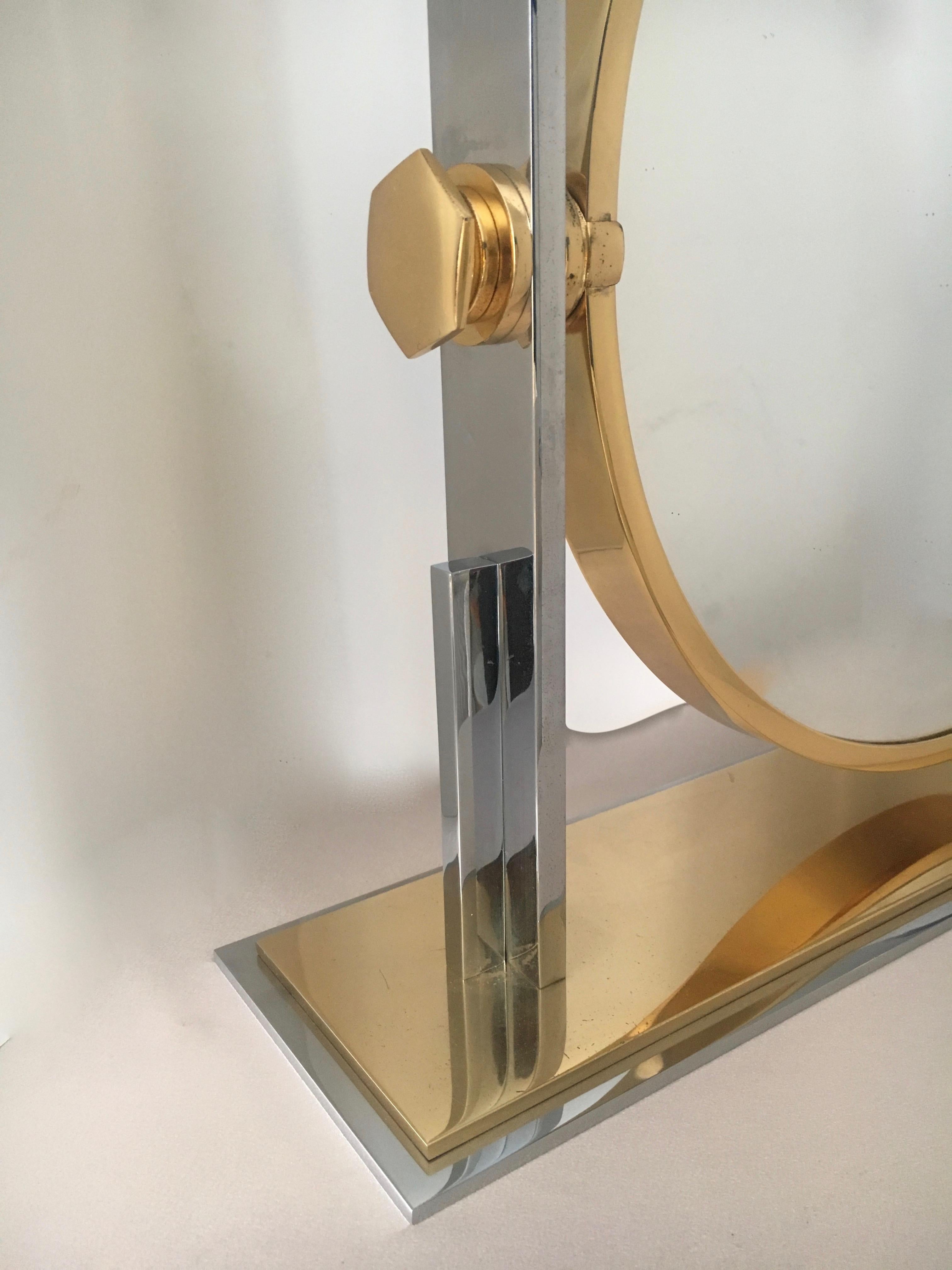 Karl Springer Brass and Chrome Table Mirror In Excellent Condition In Los Angeles, CA