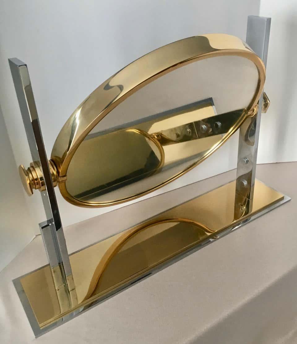 Karl Springer Brass and Chrome Table Mirror In Good Condition In Los Angeles, CA