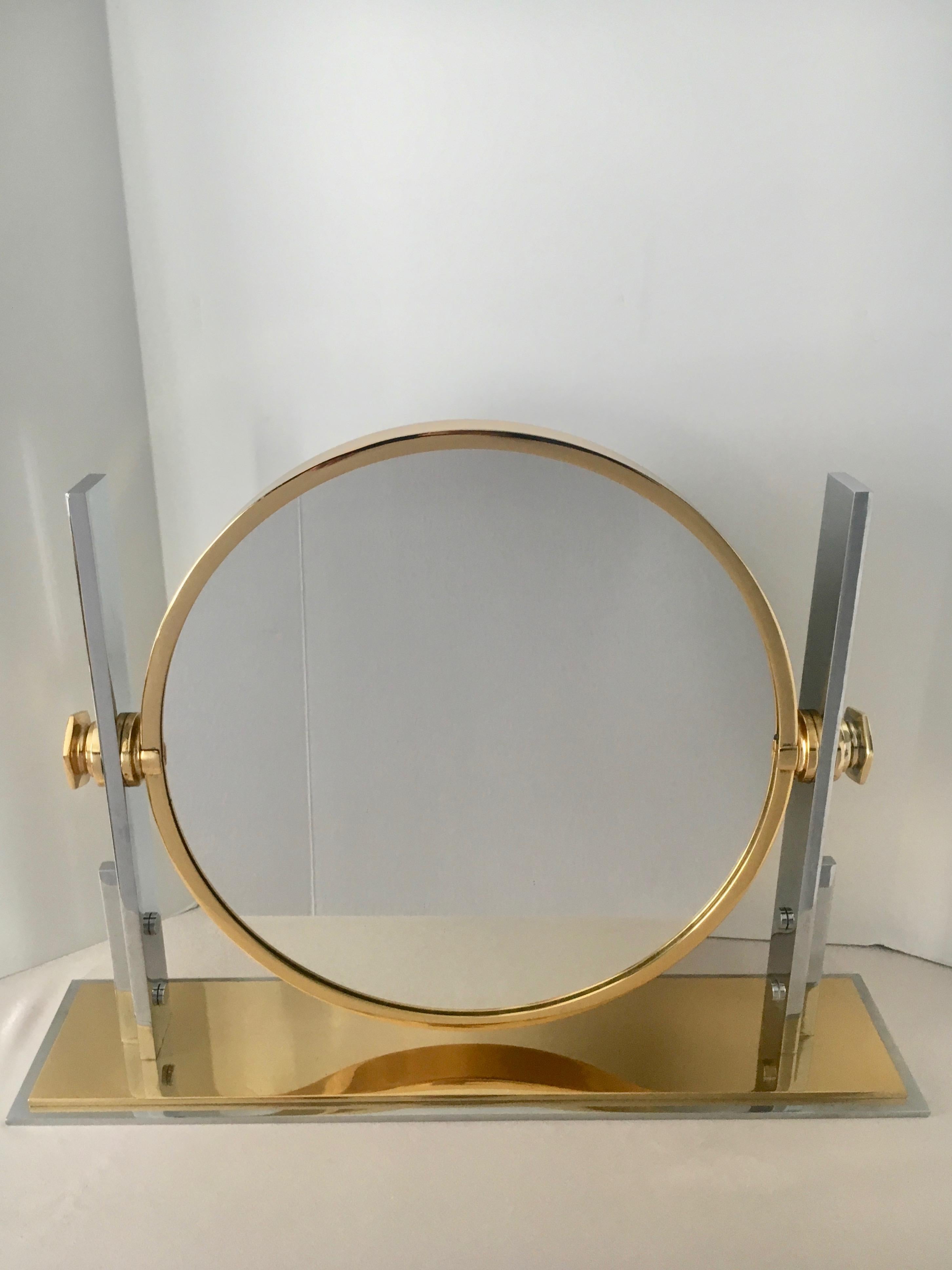 20th Century Karl Springer Brass and Chrome Table Mirror