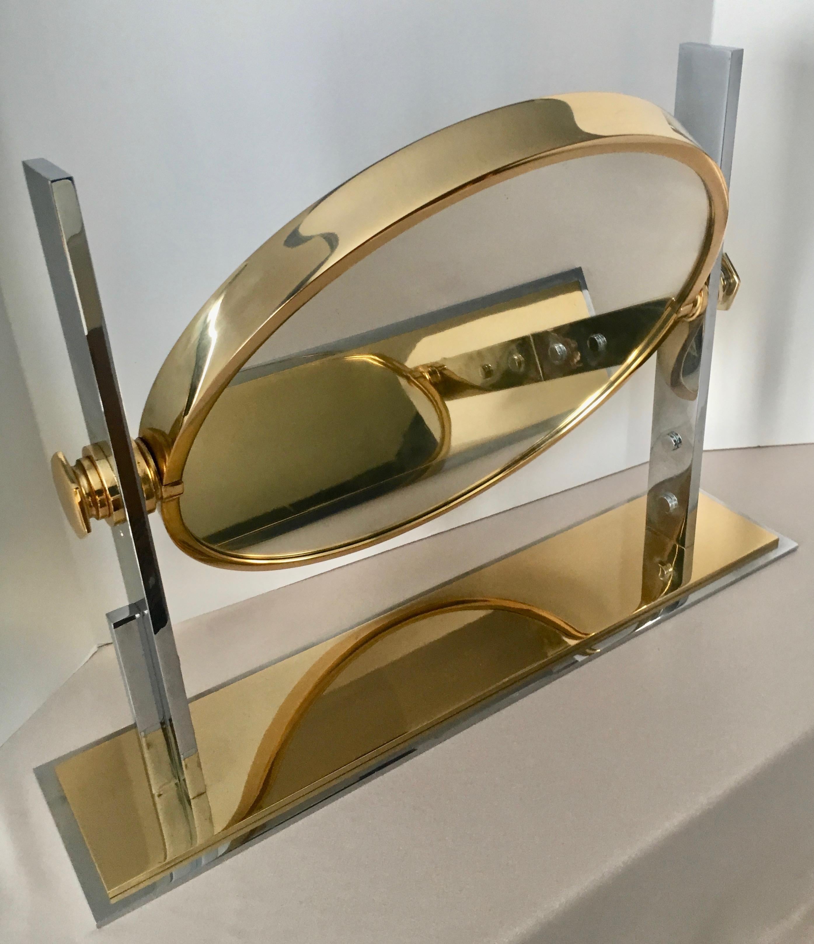 Karl Springer Brass and Chrome Table Mirror 1
