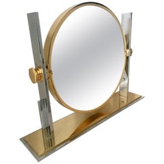 Vintage Karl Springer Brass and Chrome Table Mirror