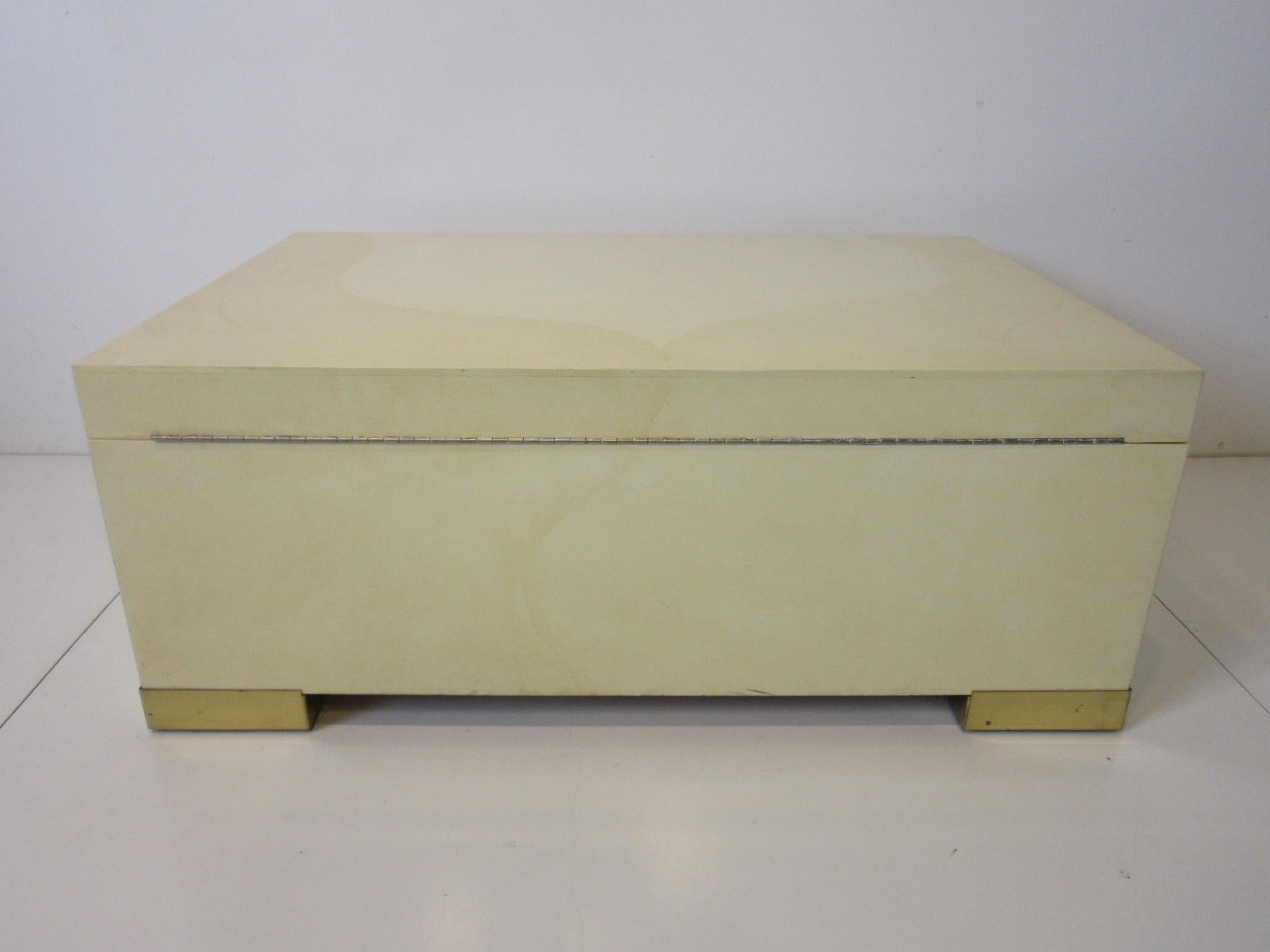 Karl Springer Brass and Goatskin Coffee Table with Storage 4