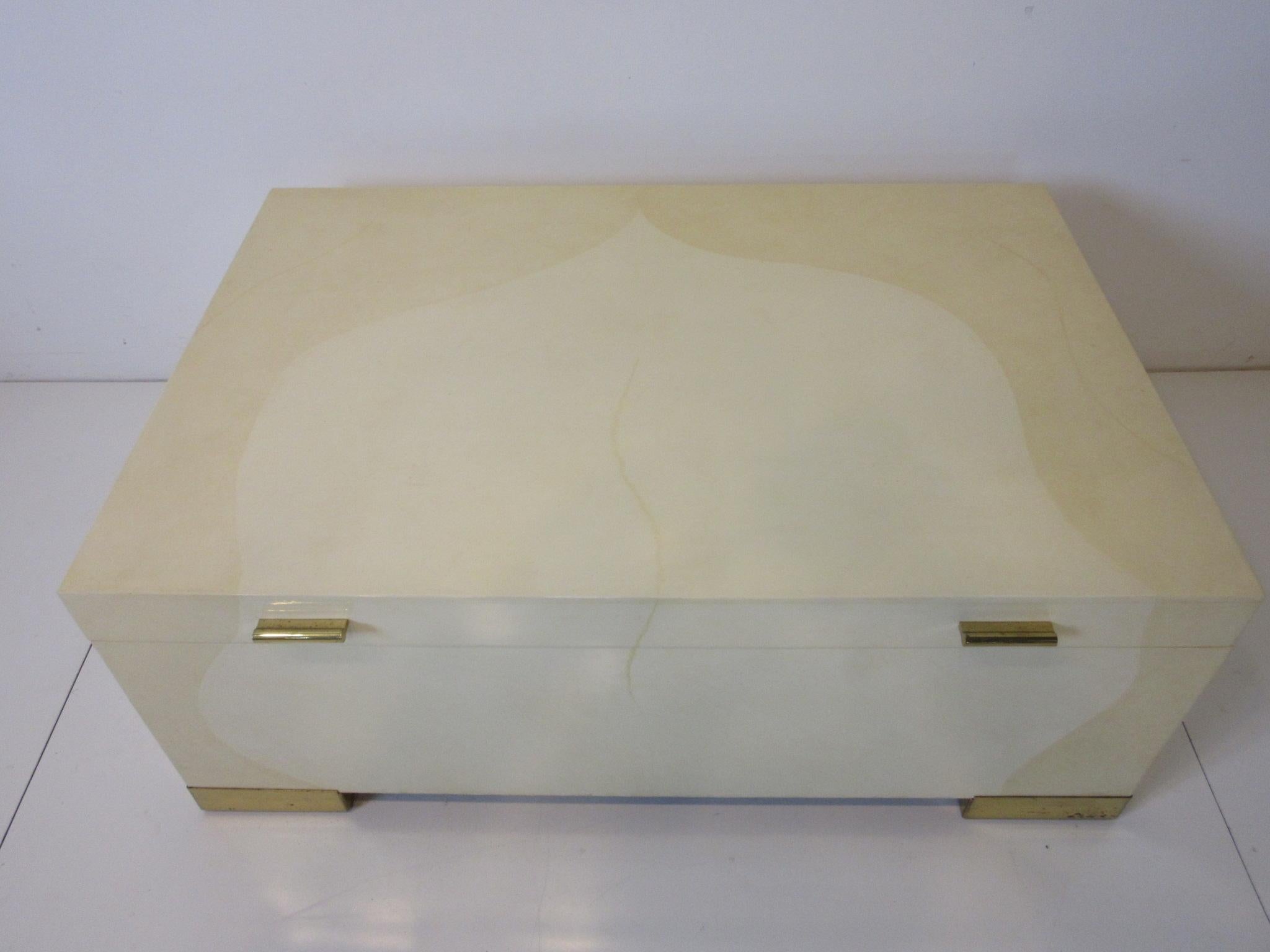 American Karl Springer Brass and Goatskin Coffee Table with Storage