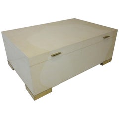 Karl Springer Brass and Goatskin Coffee Table with Storage