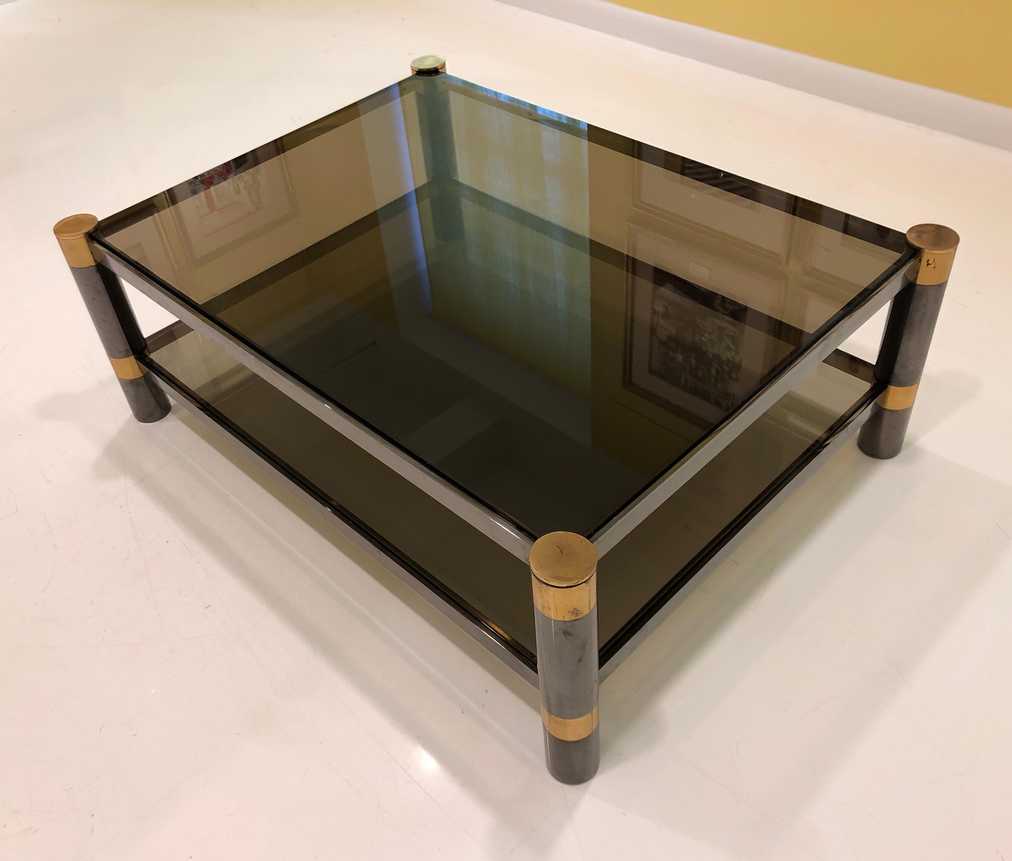 Modern Karl Springer Brass and Gunmetal Coffee Table, Signed