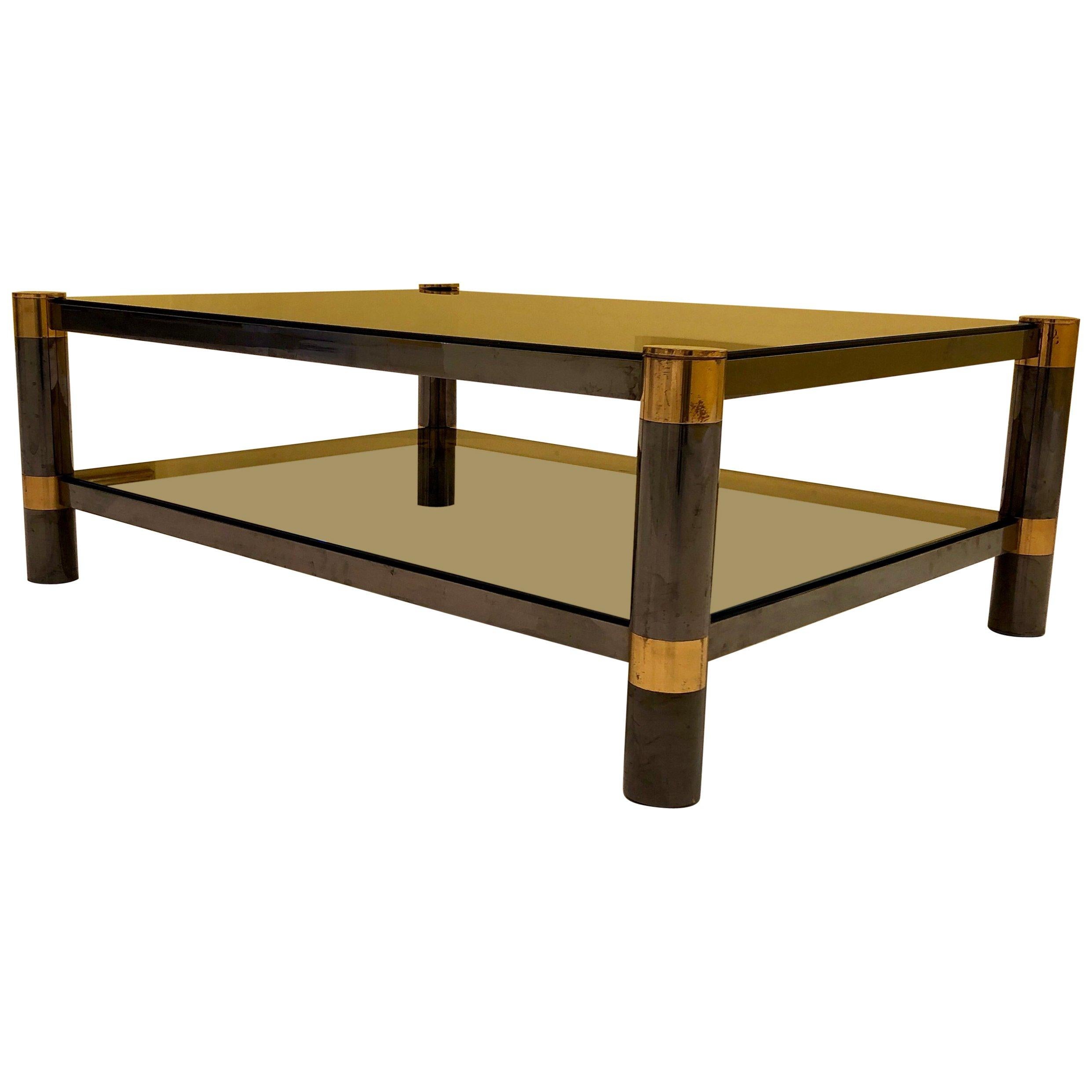 Karl Springer Brass and Gunmetal Coffee Table, Signed