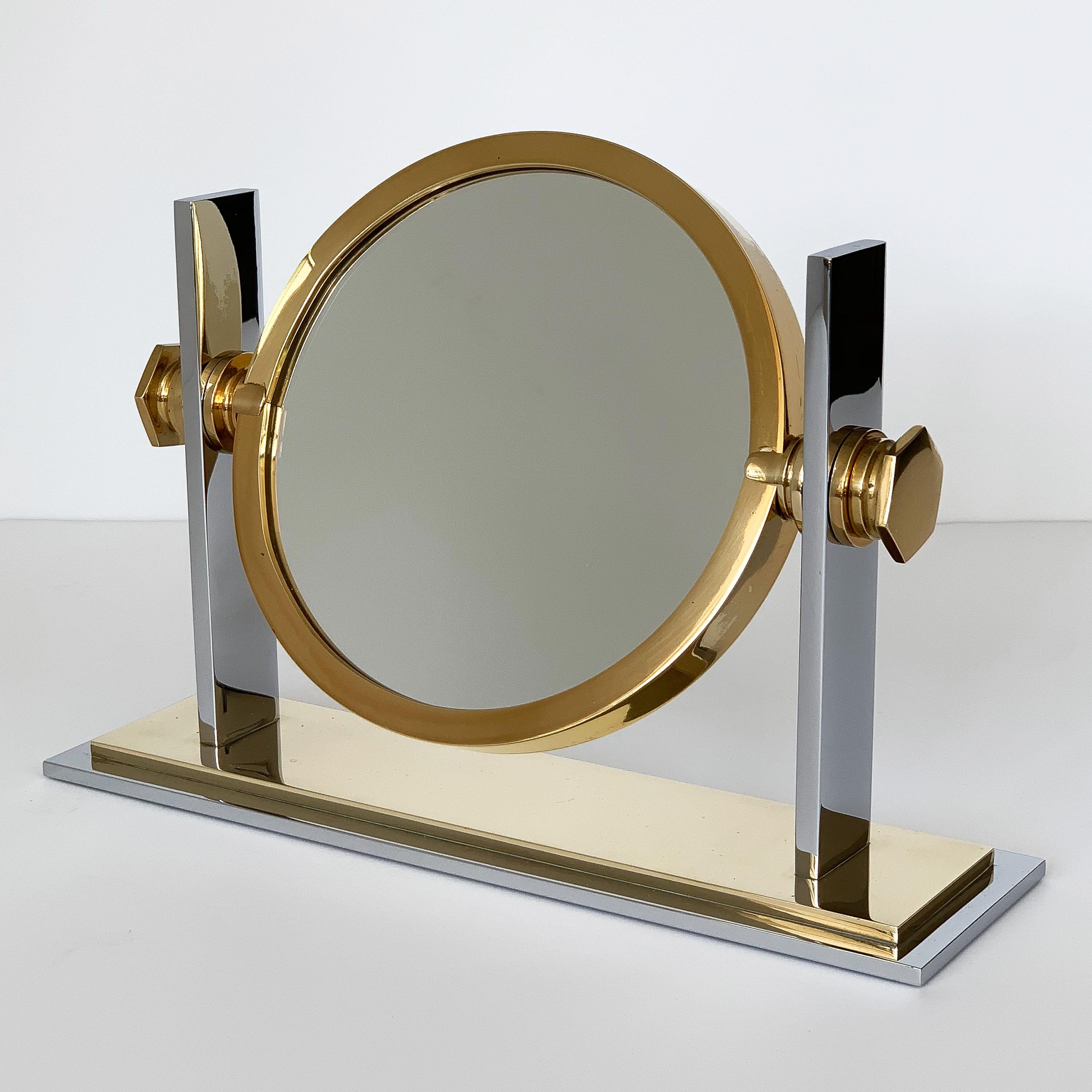 Mid-Century Modern Karl Springer Brass and Nickel Vanity Mirror