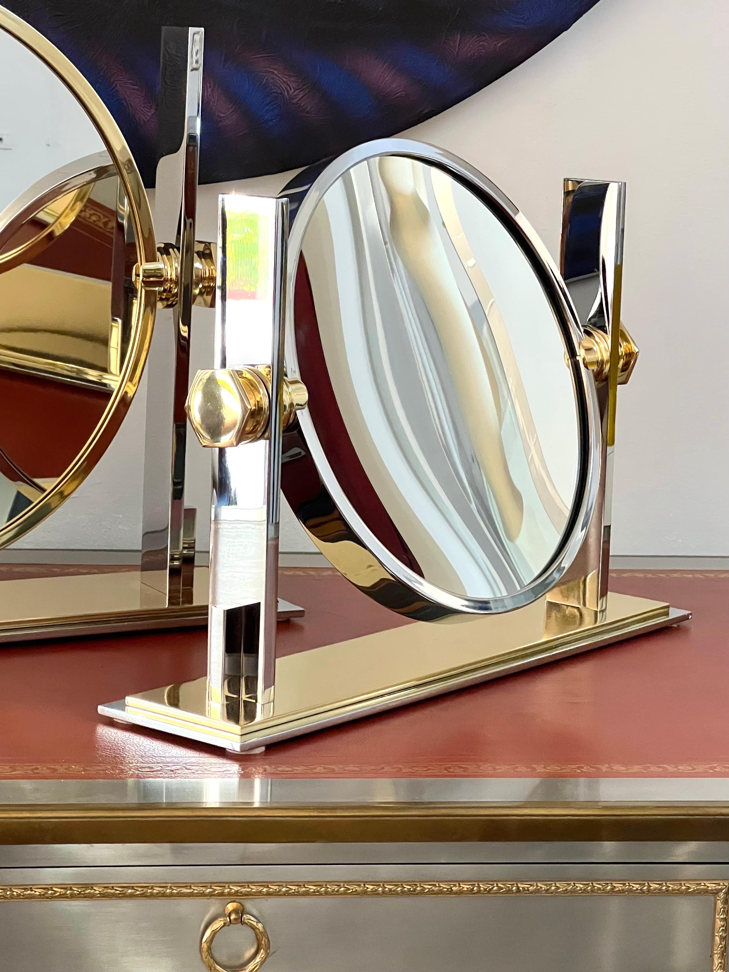 American Karl Springer Brass and Nickel Vanity Mirror  For Sale