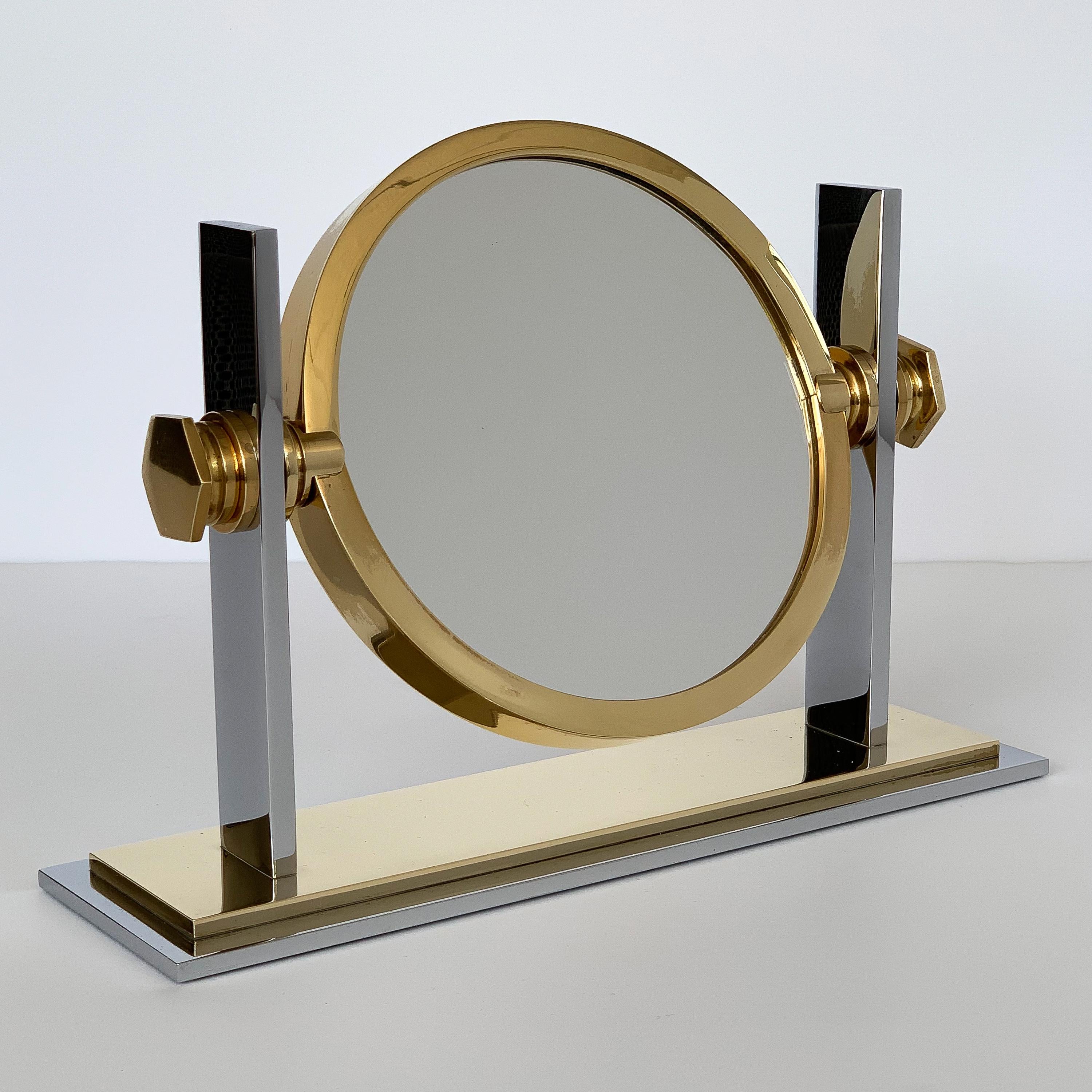 Karl Springer Brass and Nickel Vanity Mirror In Good Condition In Chicago, IL