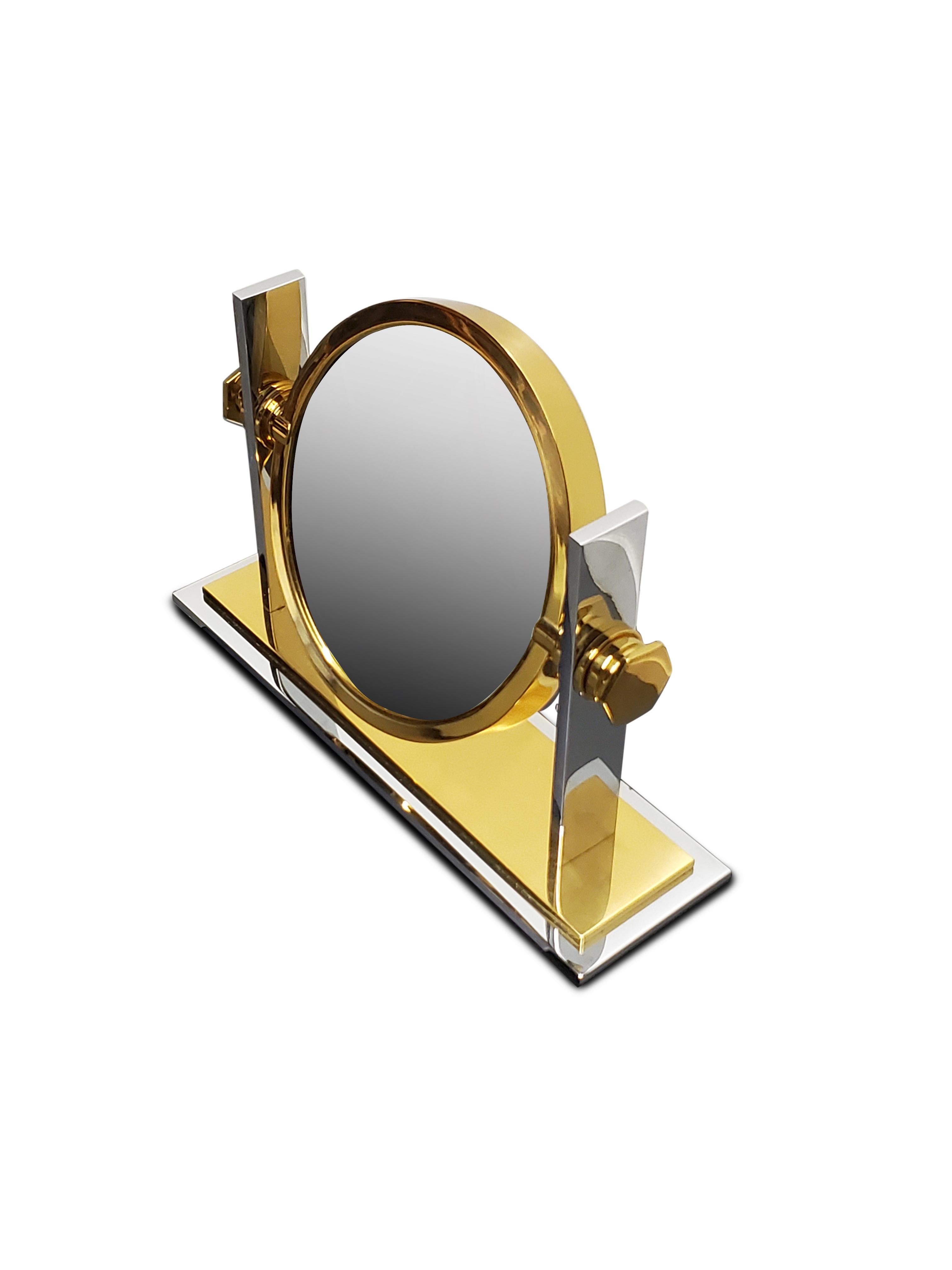 Karl Springer Brass and Nickel Vanity Mirror In Good Condition For Sale In Middlesex, NJ