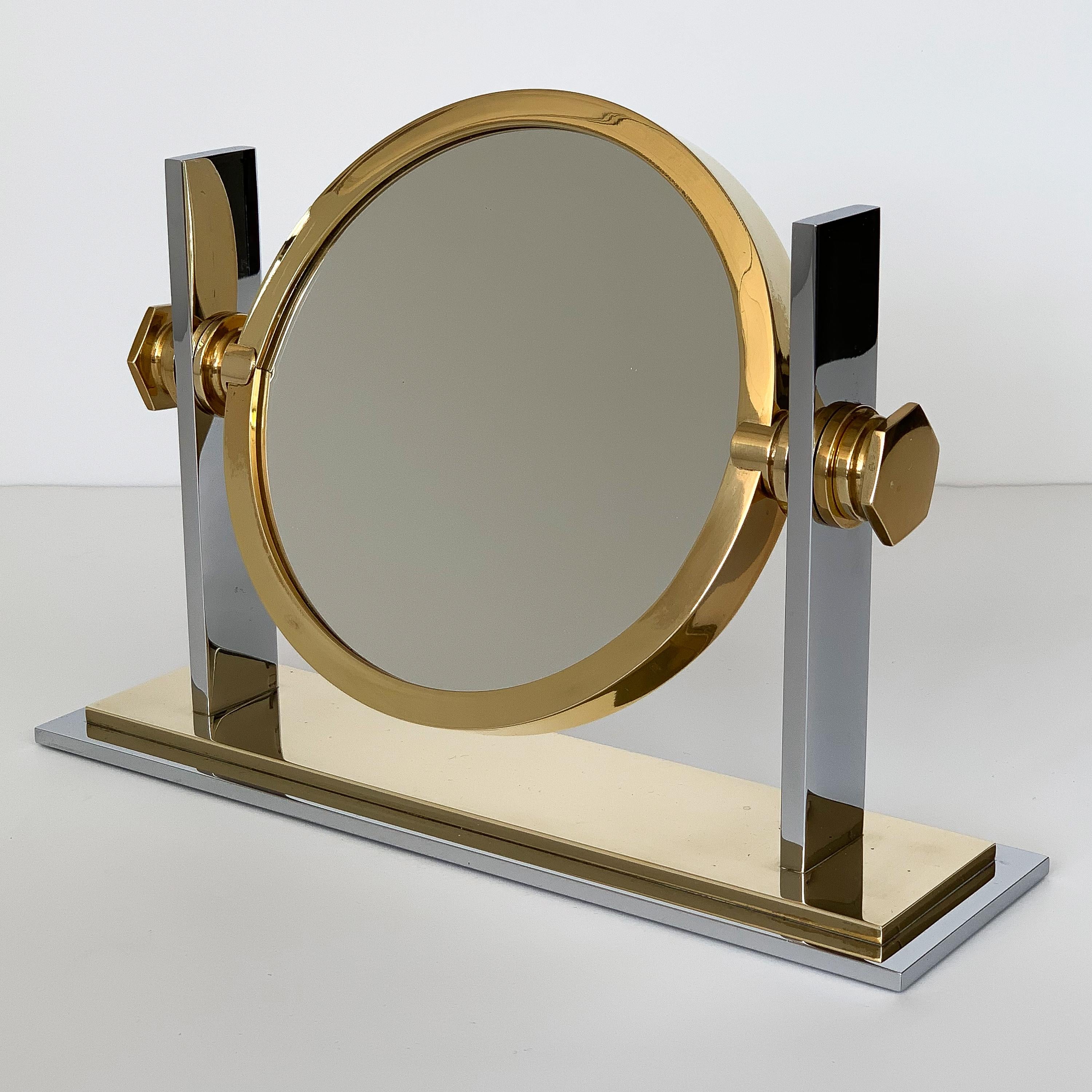 Late 20th Century Karl Springer Brass and Nickel Vanity Mirror