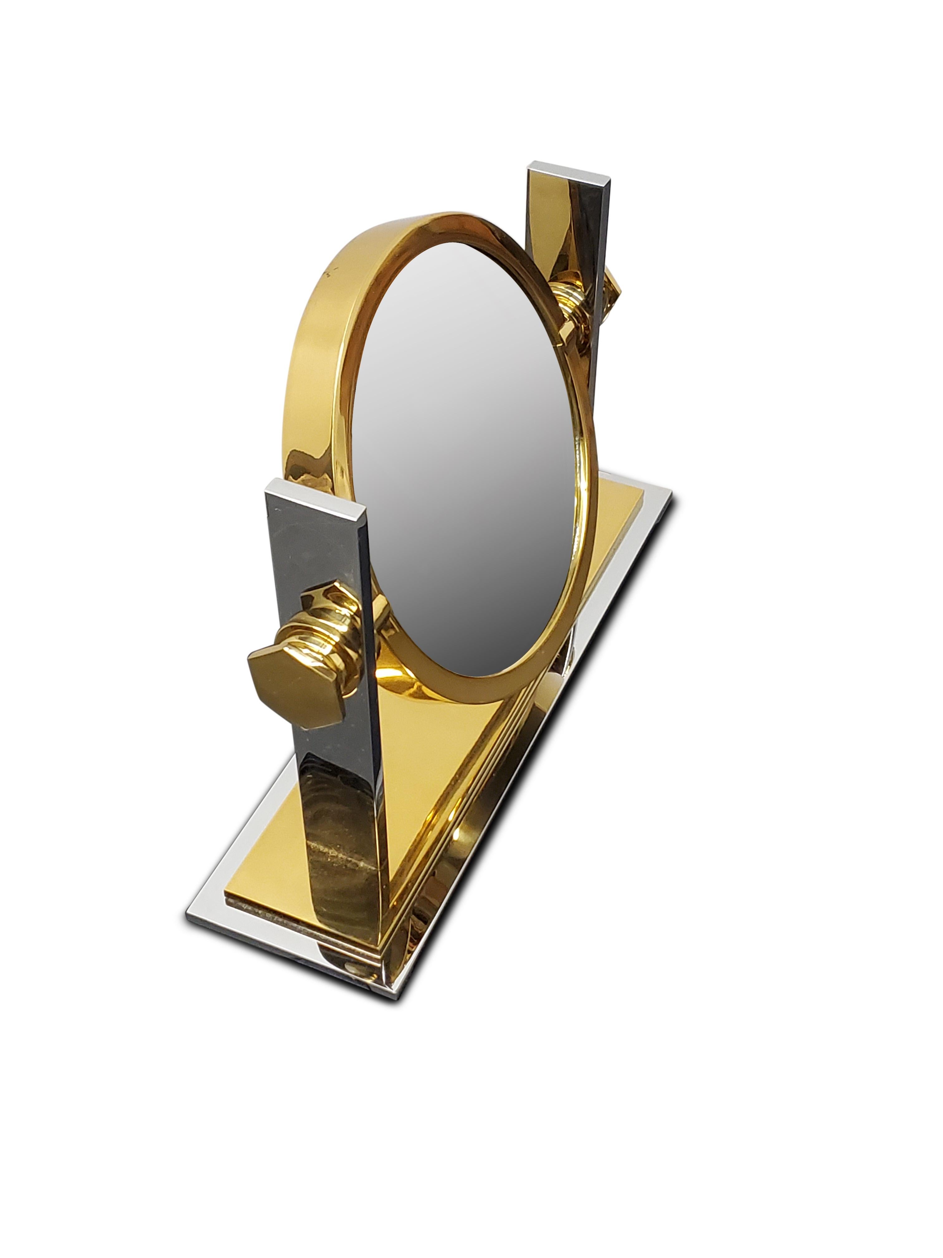 20th Century Karl Springer Brass and Nickel Vanity Mirror For Sale