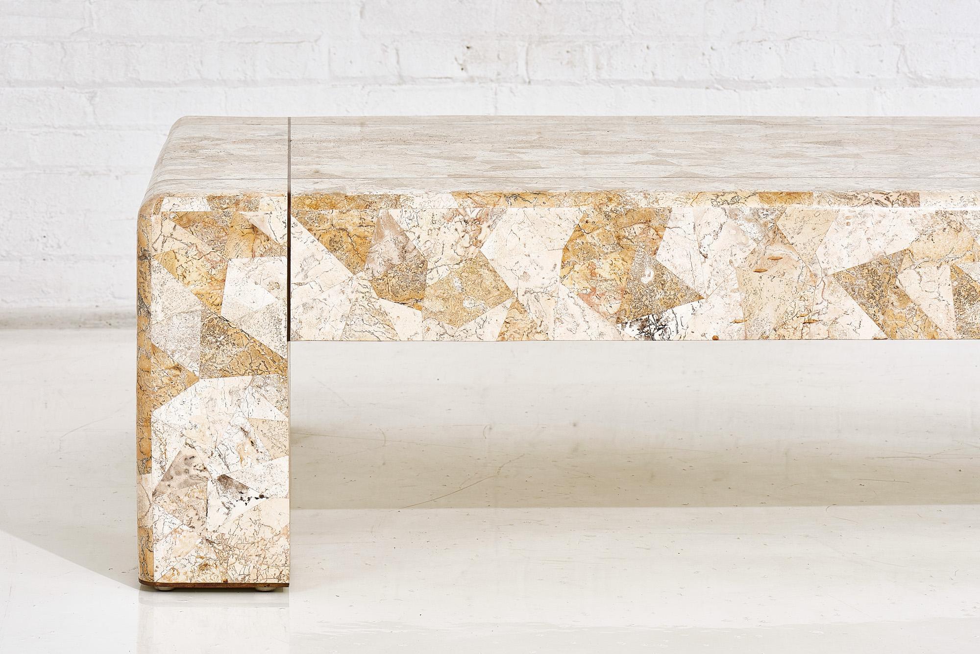 Late 20th Century Karl Springer Brass and Tessellated Travertine Coffee Table, 1970