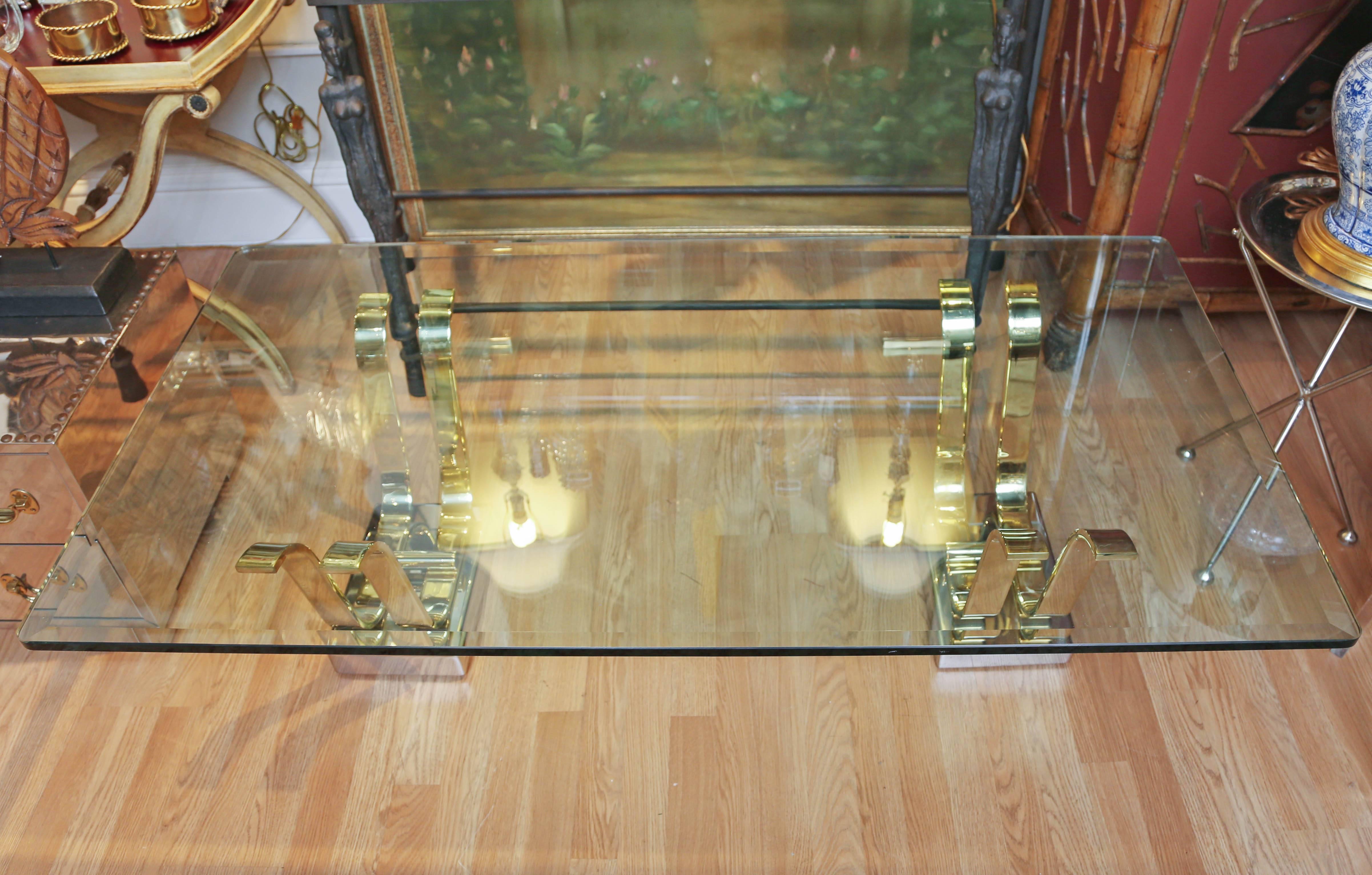 Karl Springer Brass, Chrome and Glass Cocktail Table In Good Condition In West Palm Beach, FL