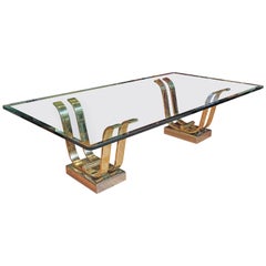 Karl Springer Brass, Chrome and Glass Cocktail Table Karl Springer Brass, Chrome and Glass Cocktail Table