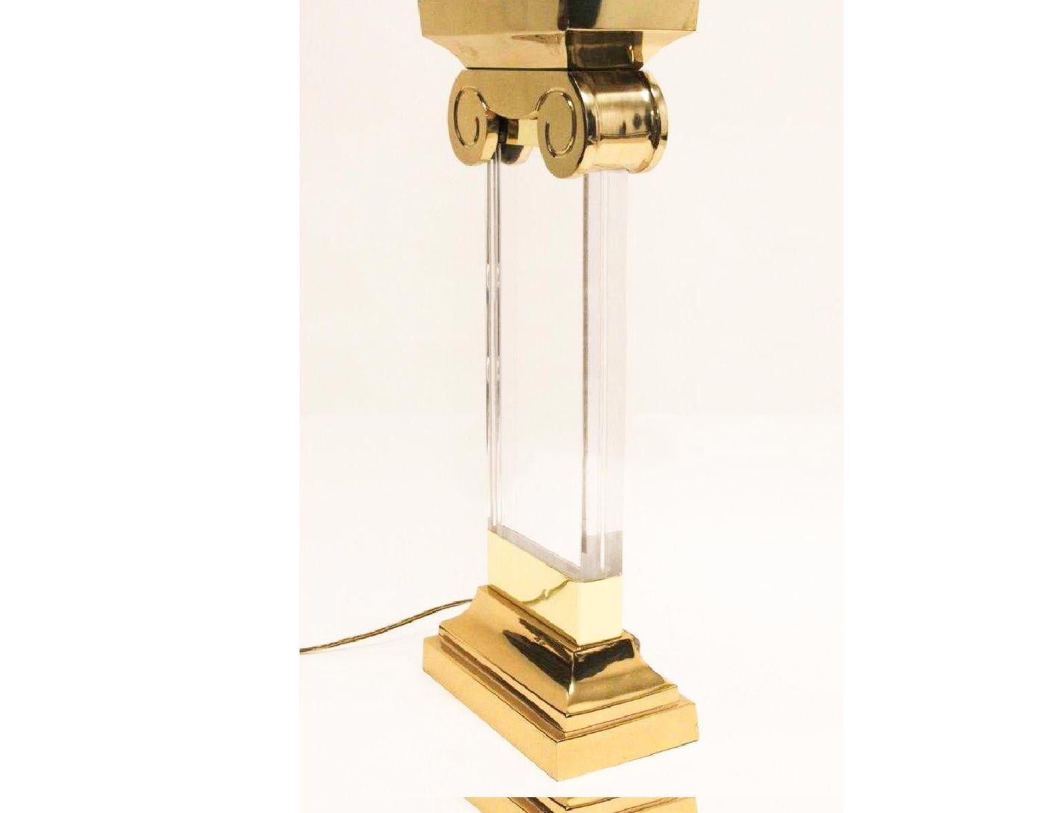 American Karl Springer Brass Lucite Ionic Column Table Lamp Postmodern Neoclassical Brass