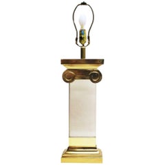 Karl Springer Brass Lucite Ionic Column Table Lamp Postmodern Neoclassical Brass