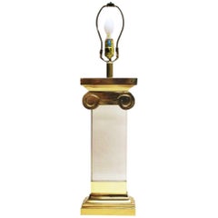 Karl Springer Brass Lucite Ionic Column Table Lamp Postmodern Neoclassical Brass