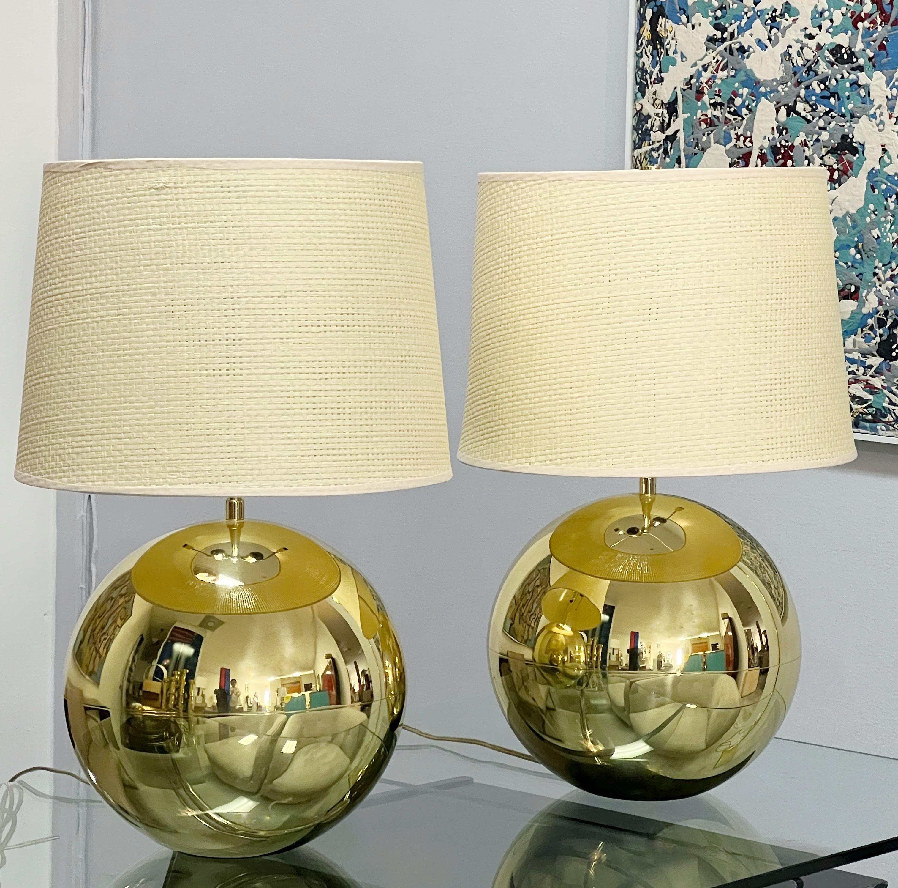 American Karl Springer Brass Sphere Table Lamps For Sale