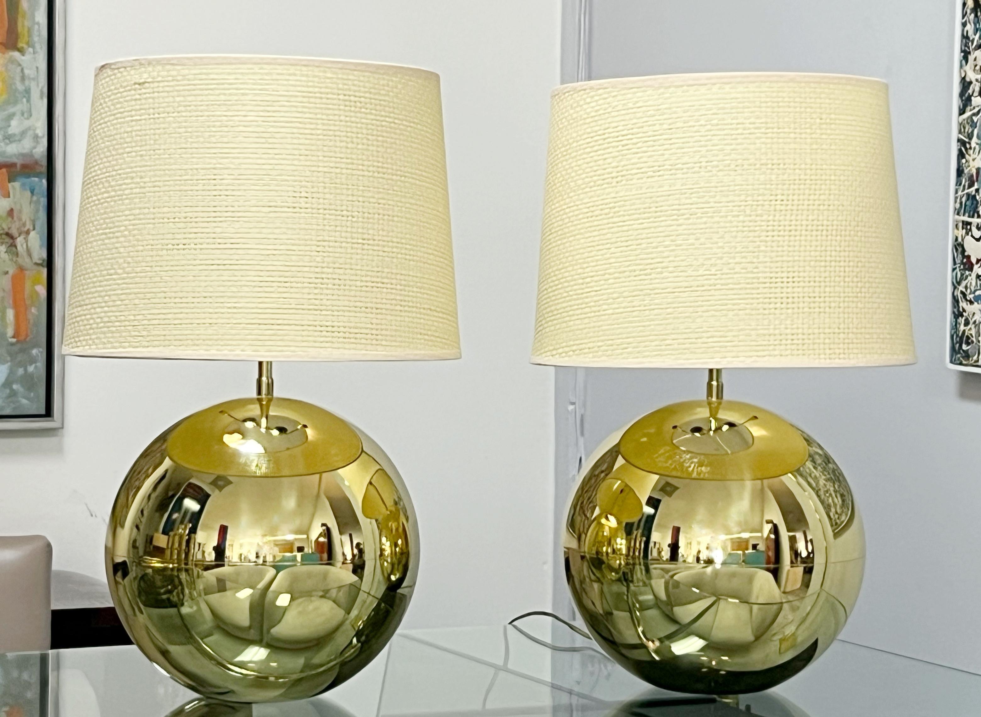Karl Springer Brass Sphere Table Lamps In Good Condition For Sale In Miami, FL