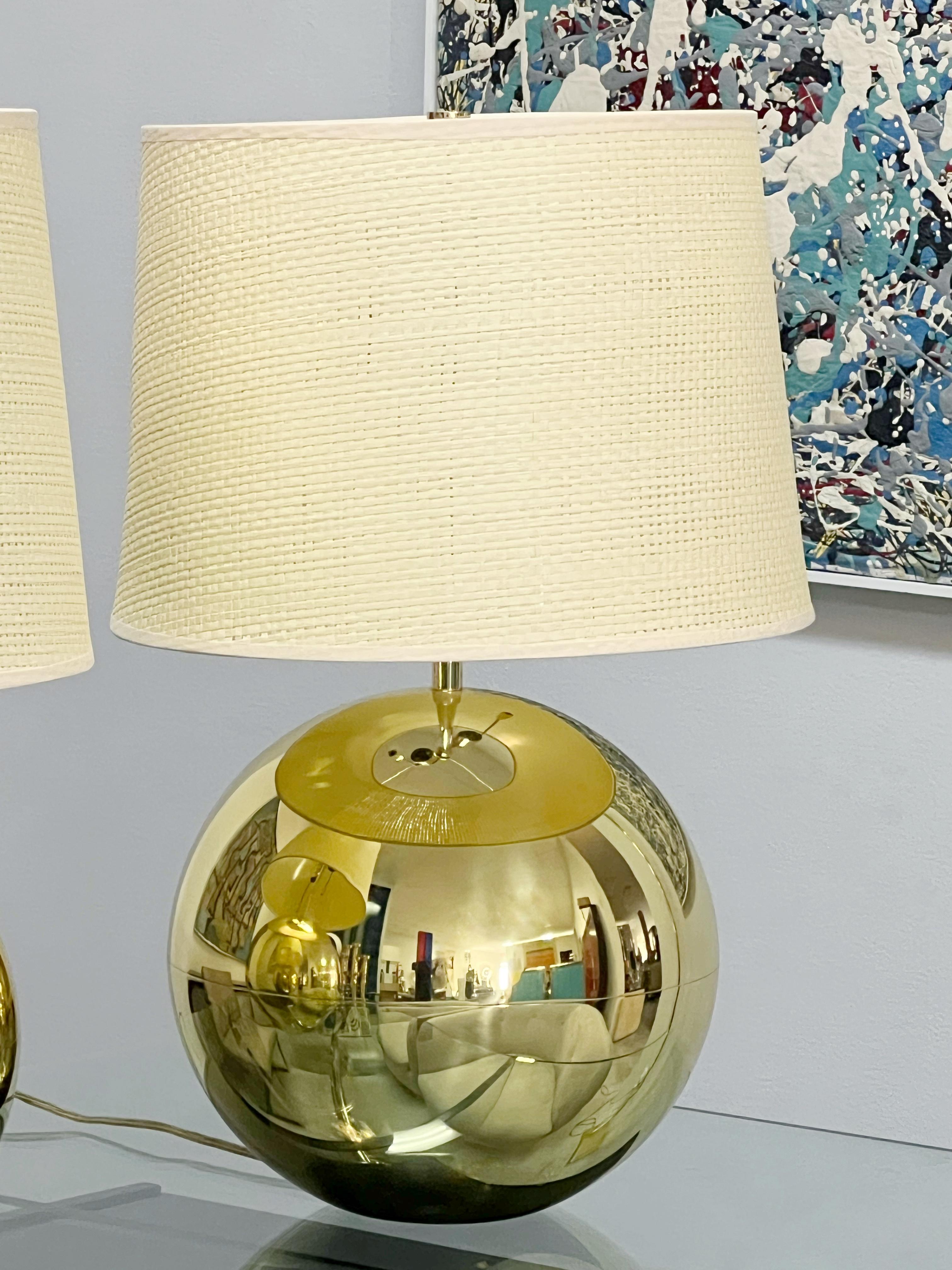 Late 20th Century Karl Springer Brass Sphere Table Lamps For Sale
