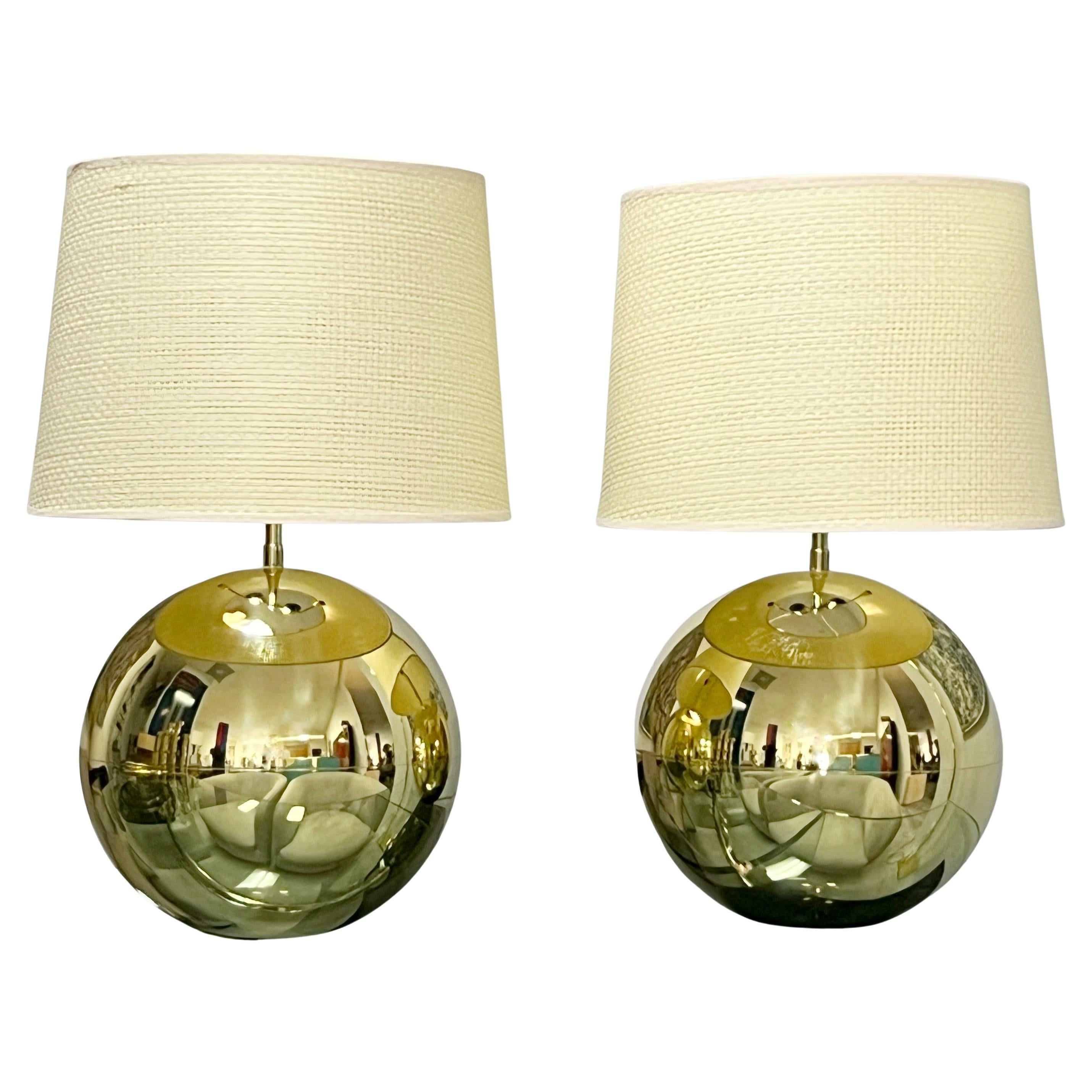 Karl Springer Brass Sphere Table Lamps